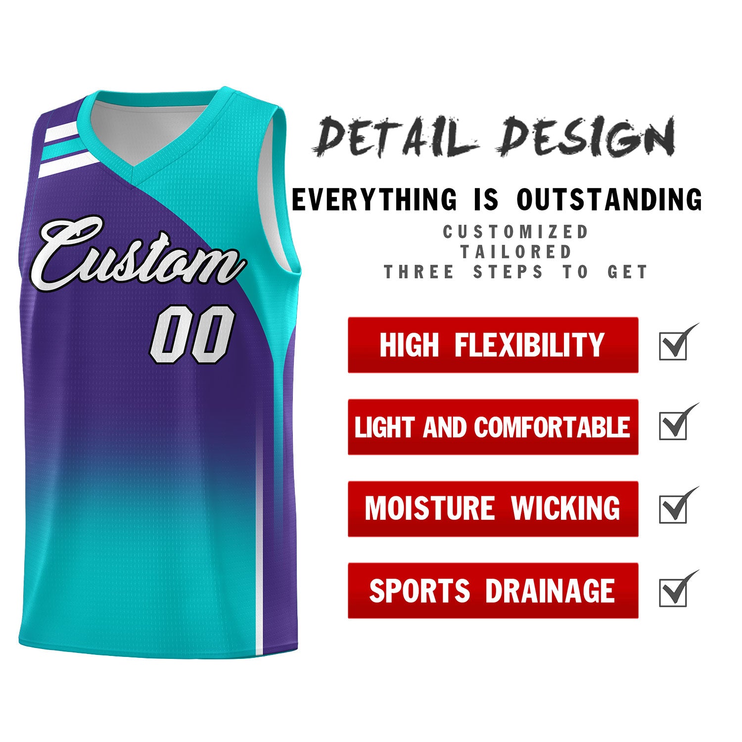 Custom Purple Aqua Gradient Fashion Sets Sports Uniform Basketball Jersey