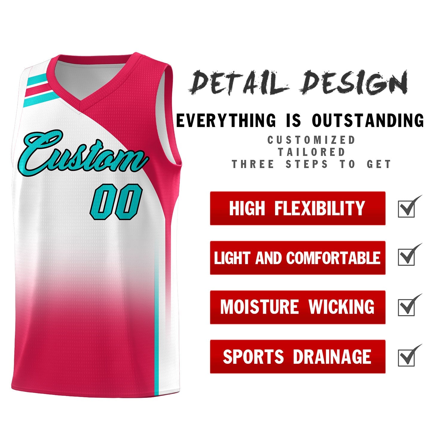 Custom White Red Gradient Fashion Sets Sports Uniform Basketball Jersey