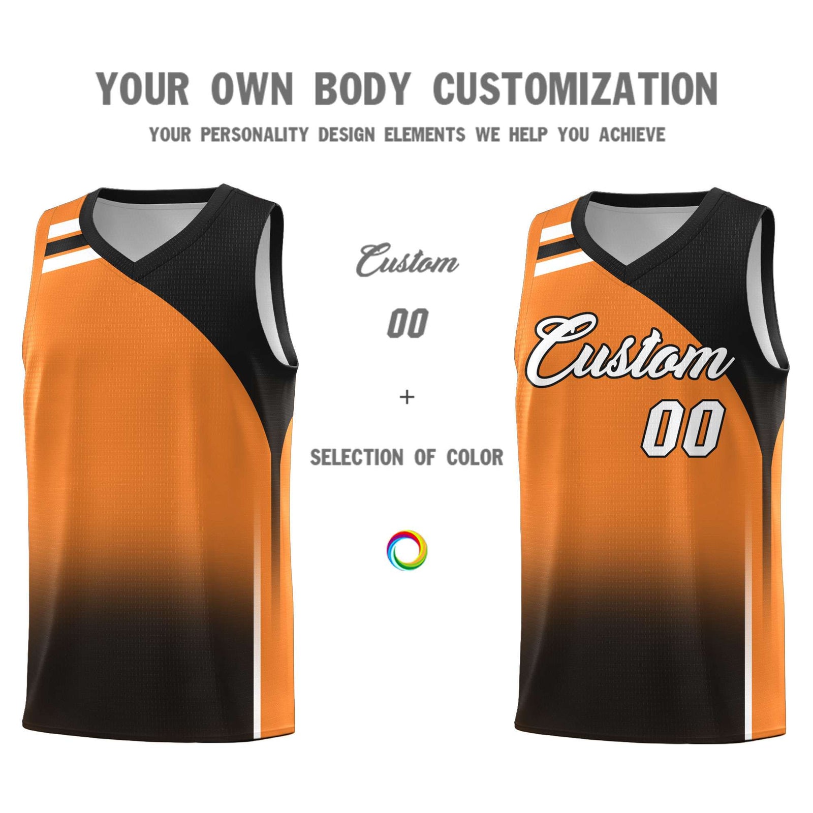 Custom Gold Orange Black Gradient Fashion Sets Sports Uniform Basketball Jersey