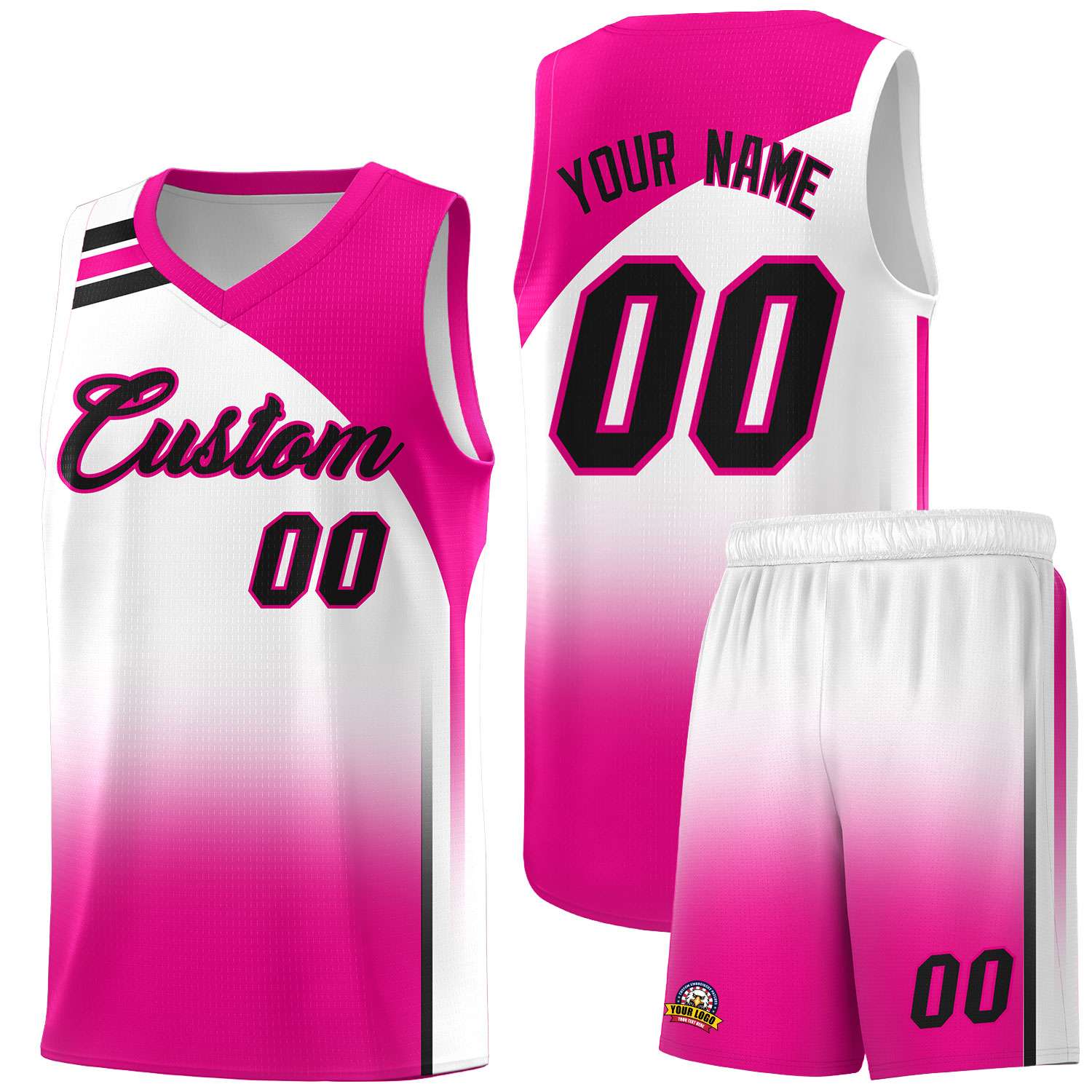 Custom White and Pink Gradient Fashion Sets Sports Uniform Basketball Jersey