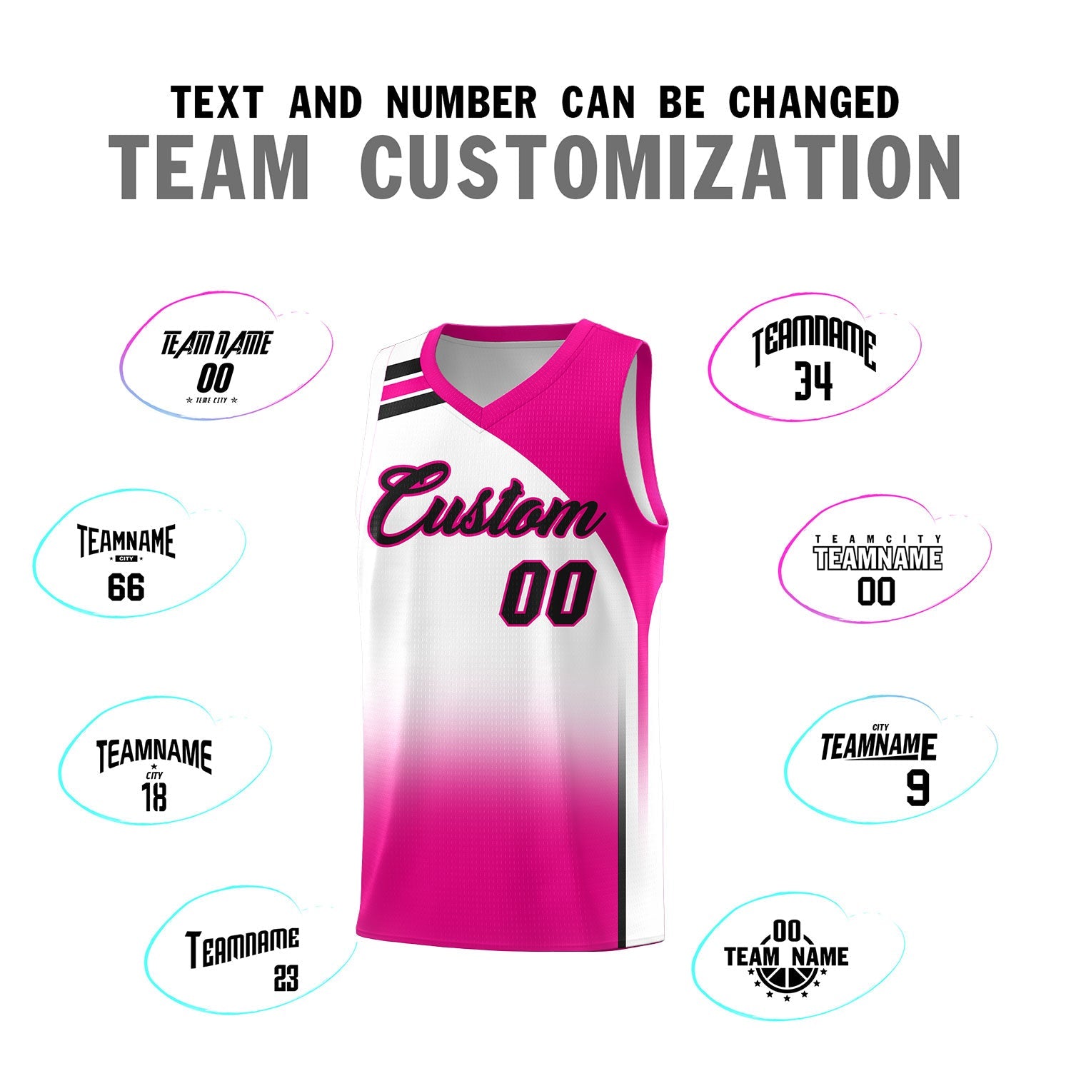 Custom White Pink Gradient Fashion Sets Sports Uniform Basketball Jersey
