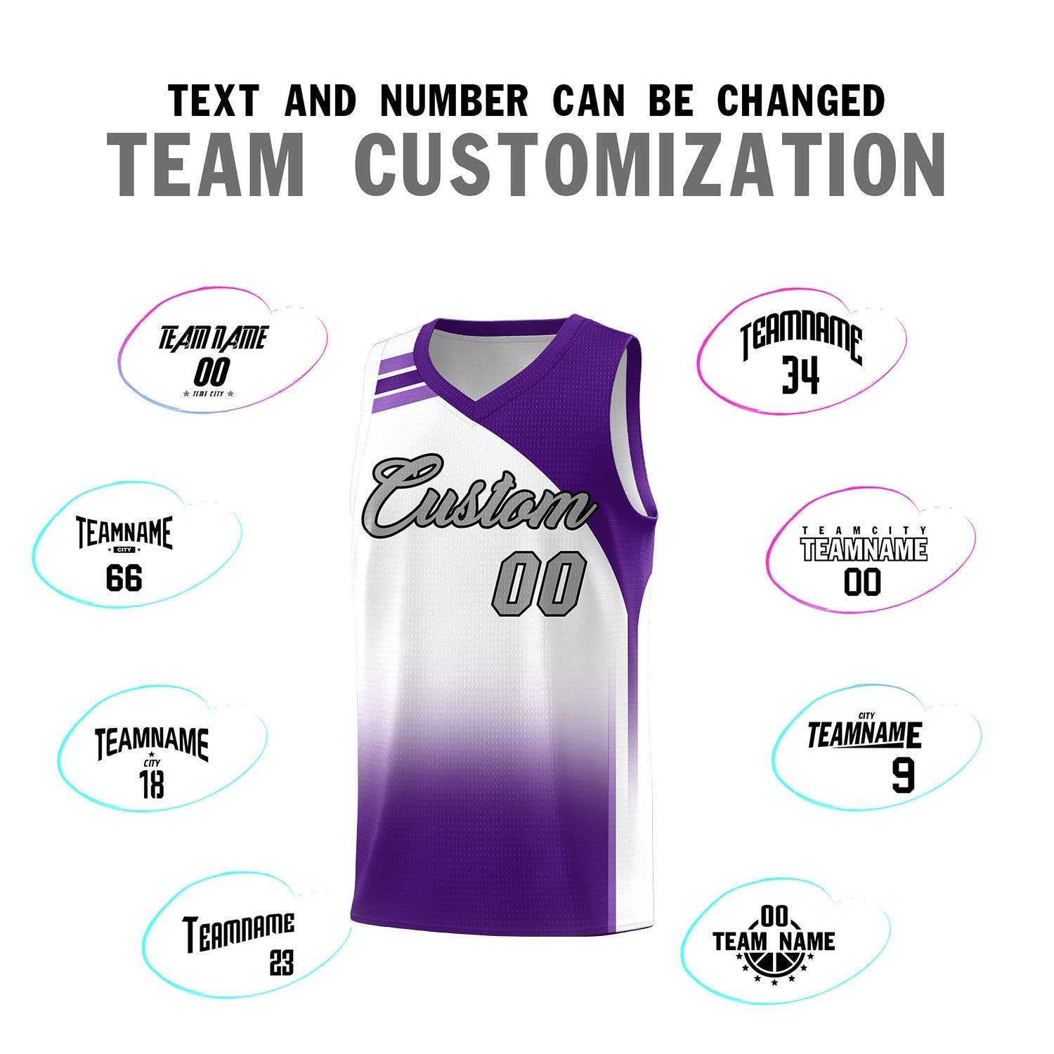 Custom White Purple Gradient Fashion Sets Sports Uniform Basketball Jersey