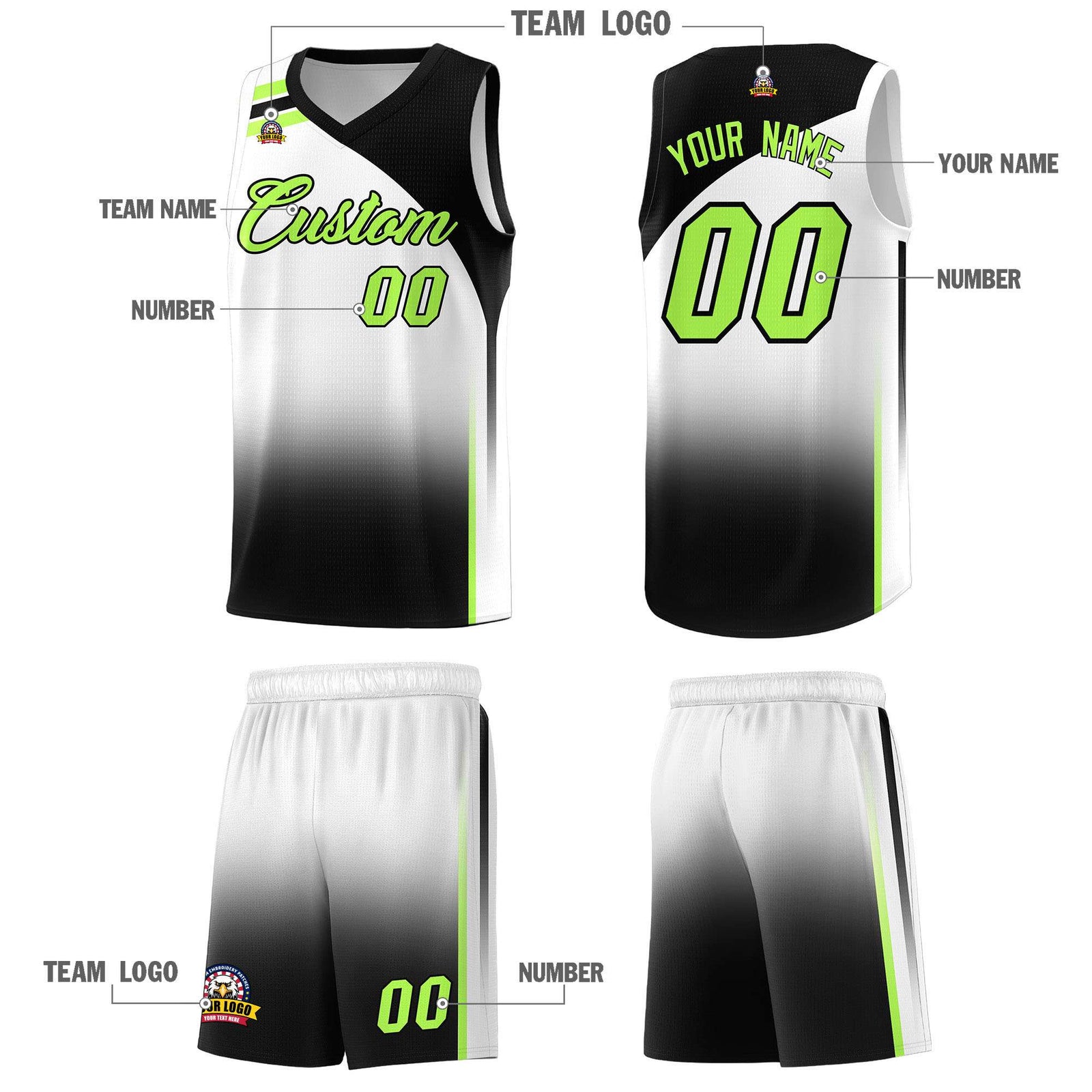 Custom White Black Gradient Fashion Sets Sports Uniform Basketball Jersey