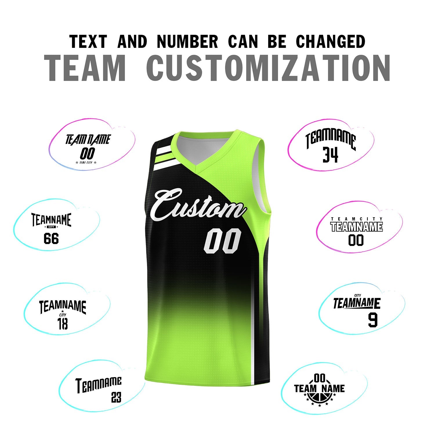 Custom Black Fluorescent Green Gradient Fashion Sets Sports Uniform Basketball Jersey