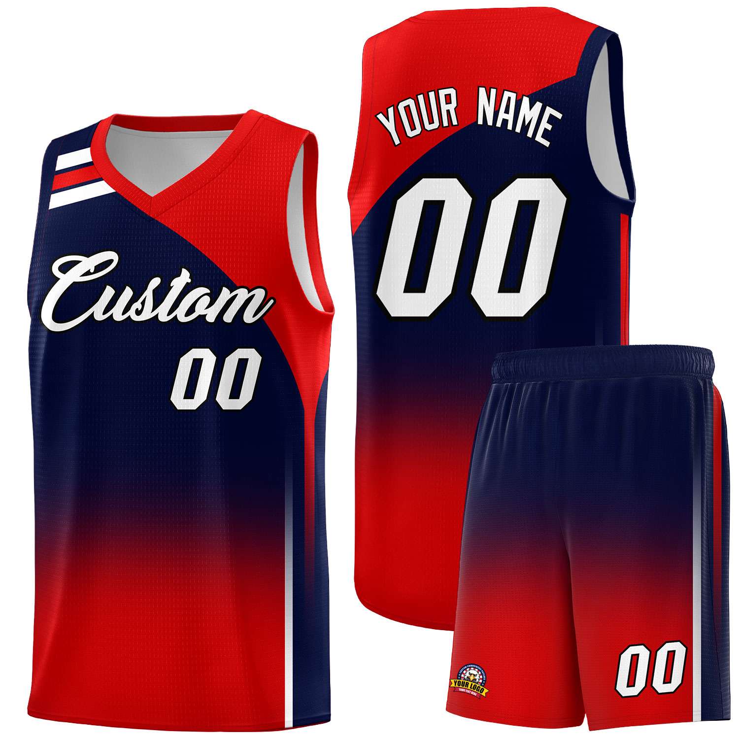 Custom Navy and Red Gradient Fashion Sets Sports Uniform Basketball Jersey