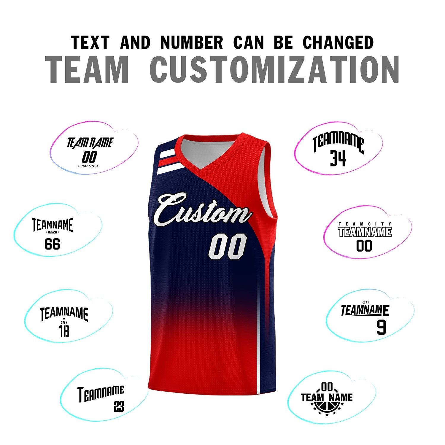Custom Navy Red Gradient Fashion Sets Sports Uniform Basketball Jersey