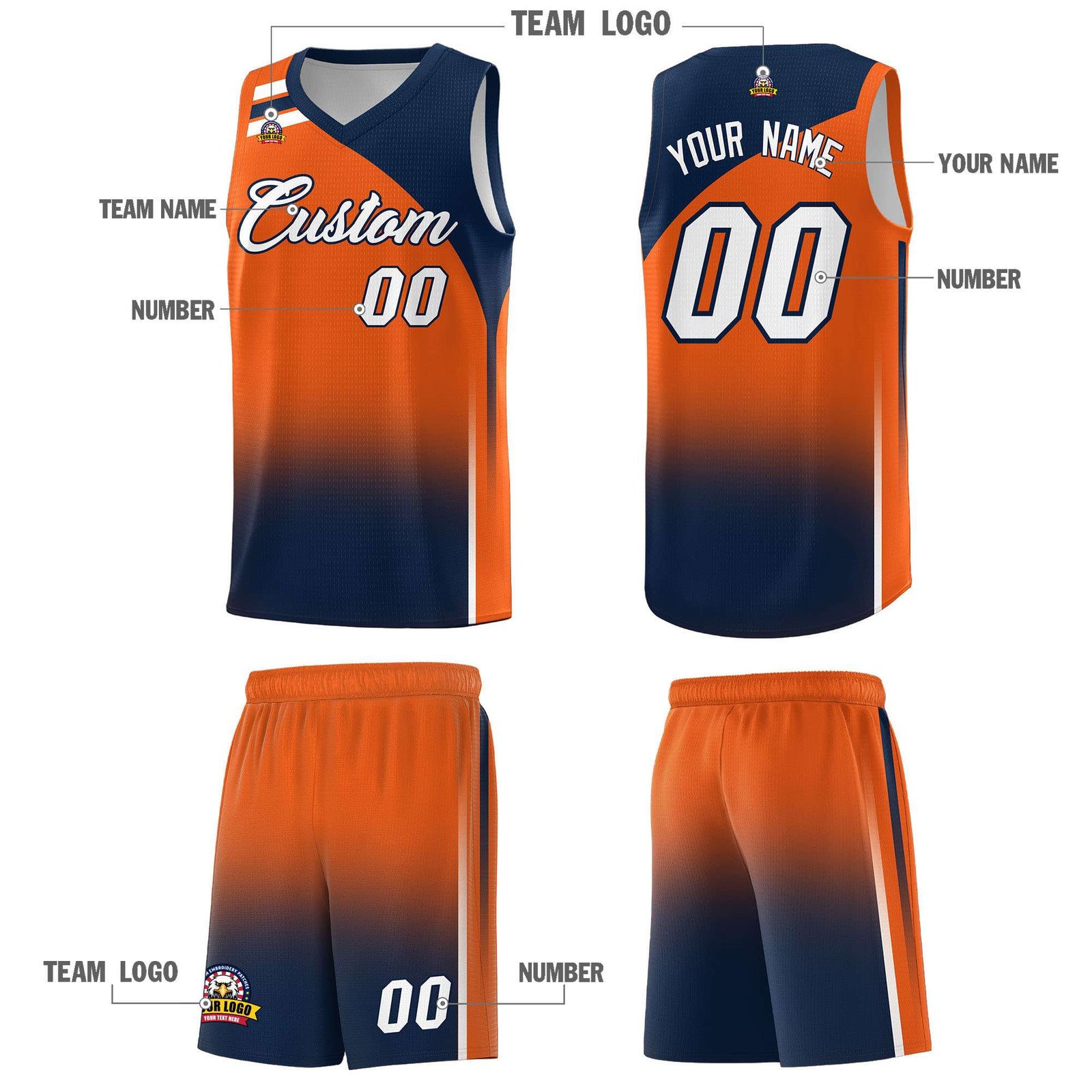 Custom Orange Navy Gradient Fashion Sets Sports Uniform Basketball Jersey