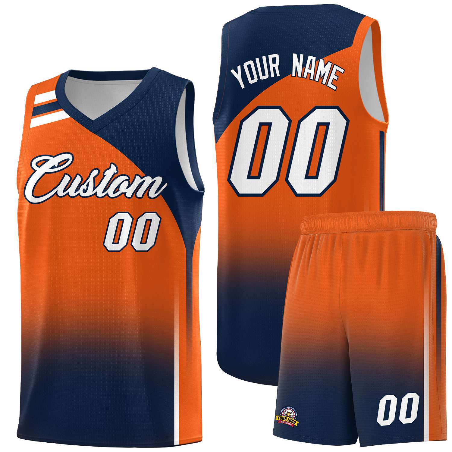 Custom Orange and Navy Gradient Fashion Sets Sports Uniform Basketball Jersey