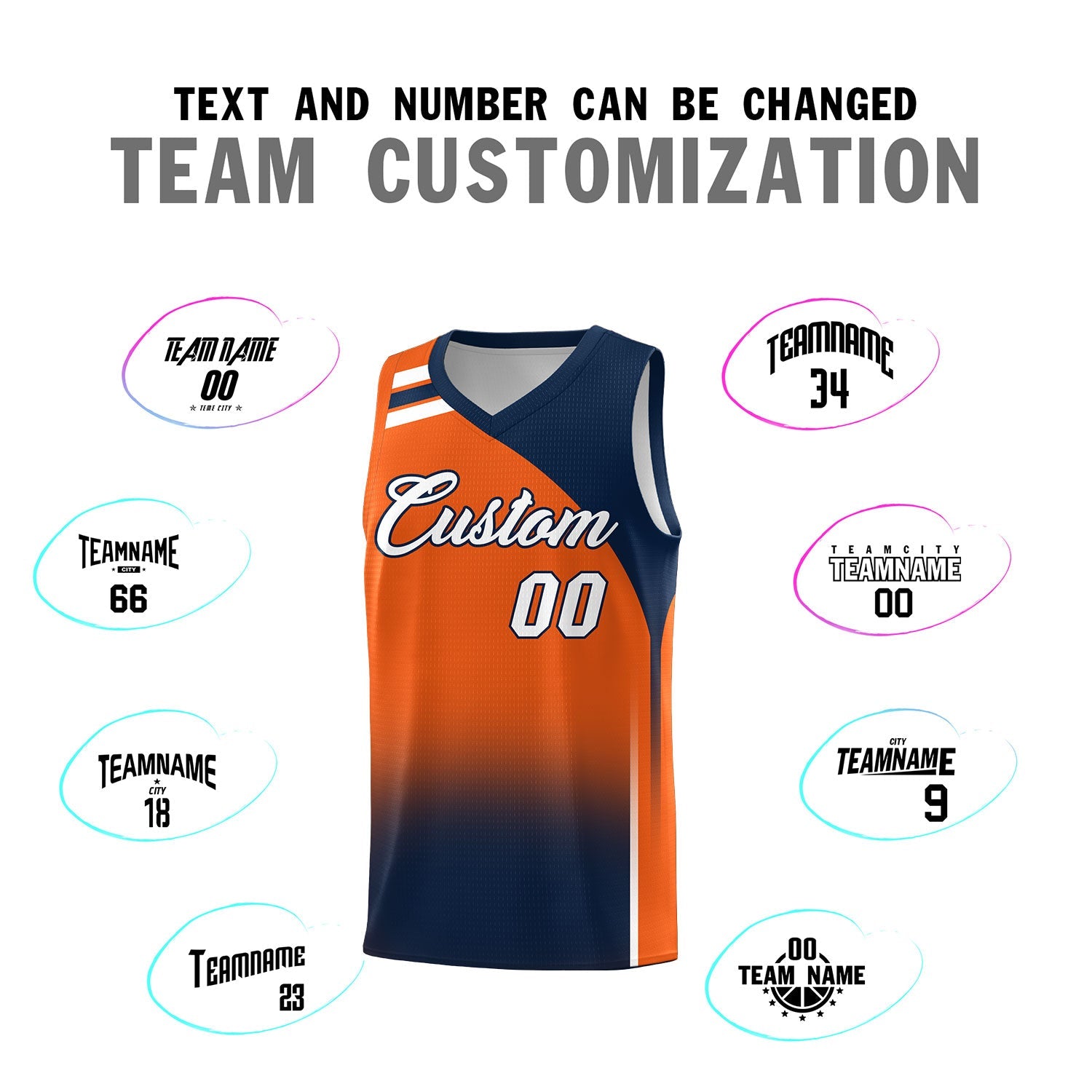 Custom Orange Navy Gradient Fashion Sets Sports Uniform Basketball Jersey