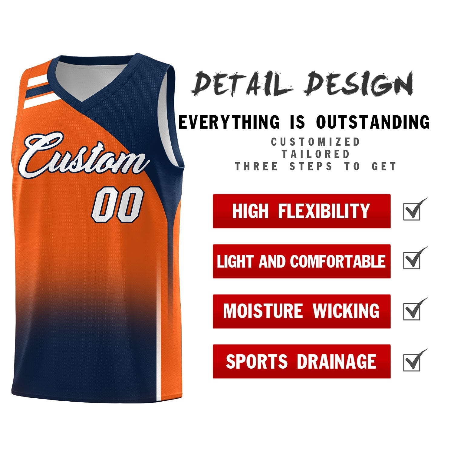Custom Orange Navy Gradient Fashion Sets Sports Uniform Basketball Jersey
