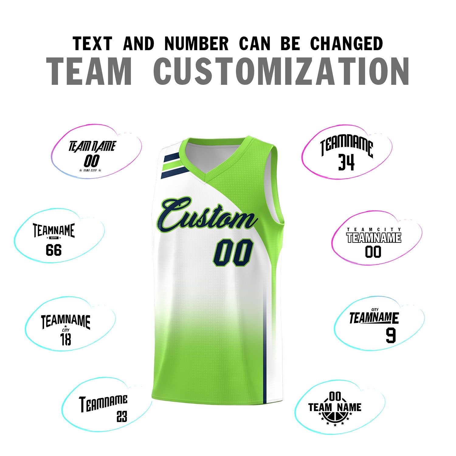 Custom White Fluorescent Green Gradient Fashion Sets Sports Uniform Basketball Jersey