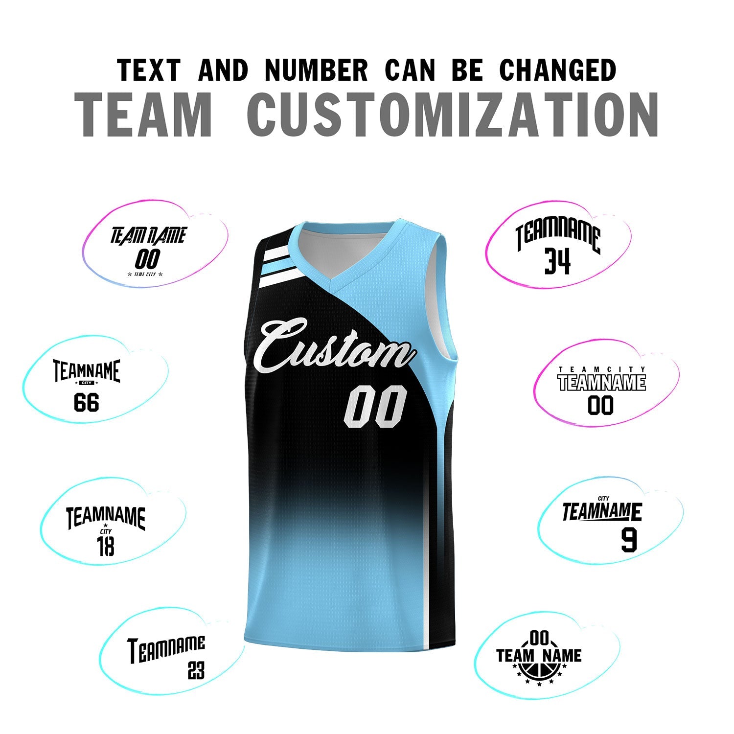 Custom Black Light Blue Gradient Fashion Sets Sports Uniform Basketball Jersey
