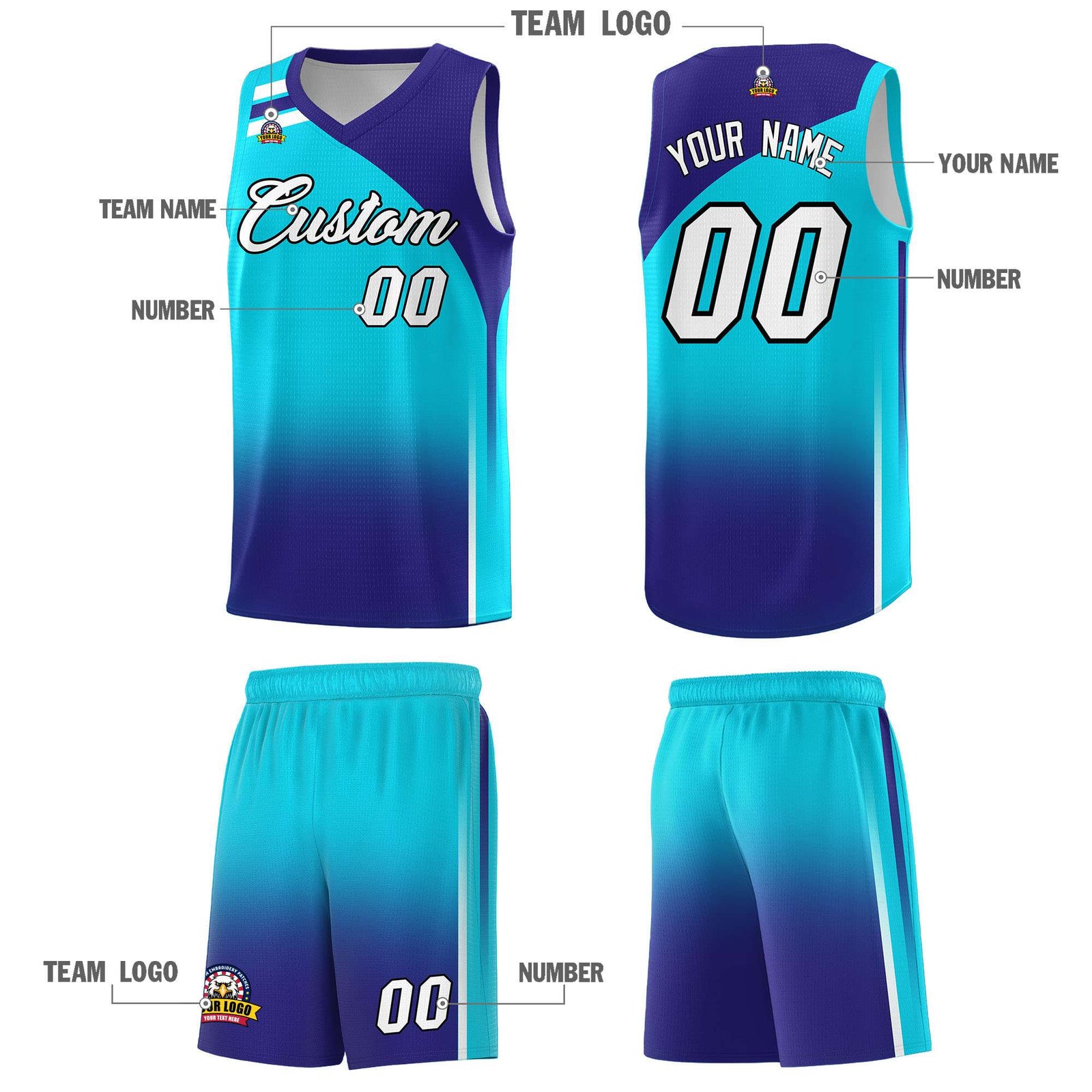 Custom Sky Blue Royal Gradient Fashion Sets Sports Uniform Basketball Jersey