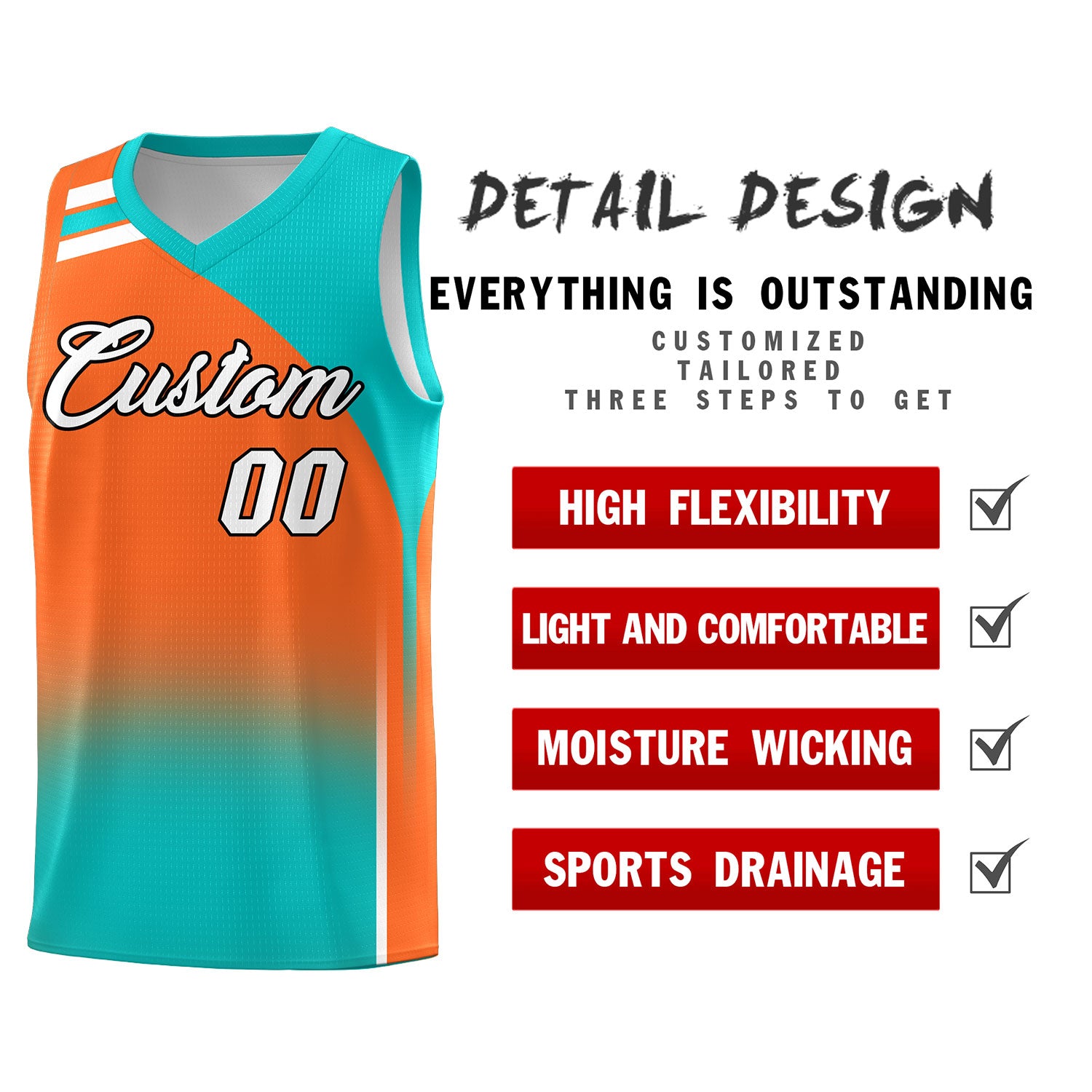 Custom Orange Aqua Gradient Fashion Sets Sports Uniform Basketball Jersey