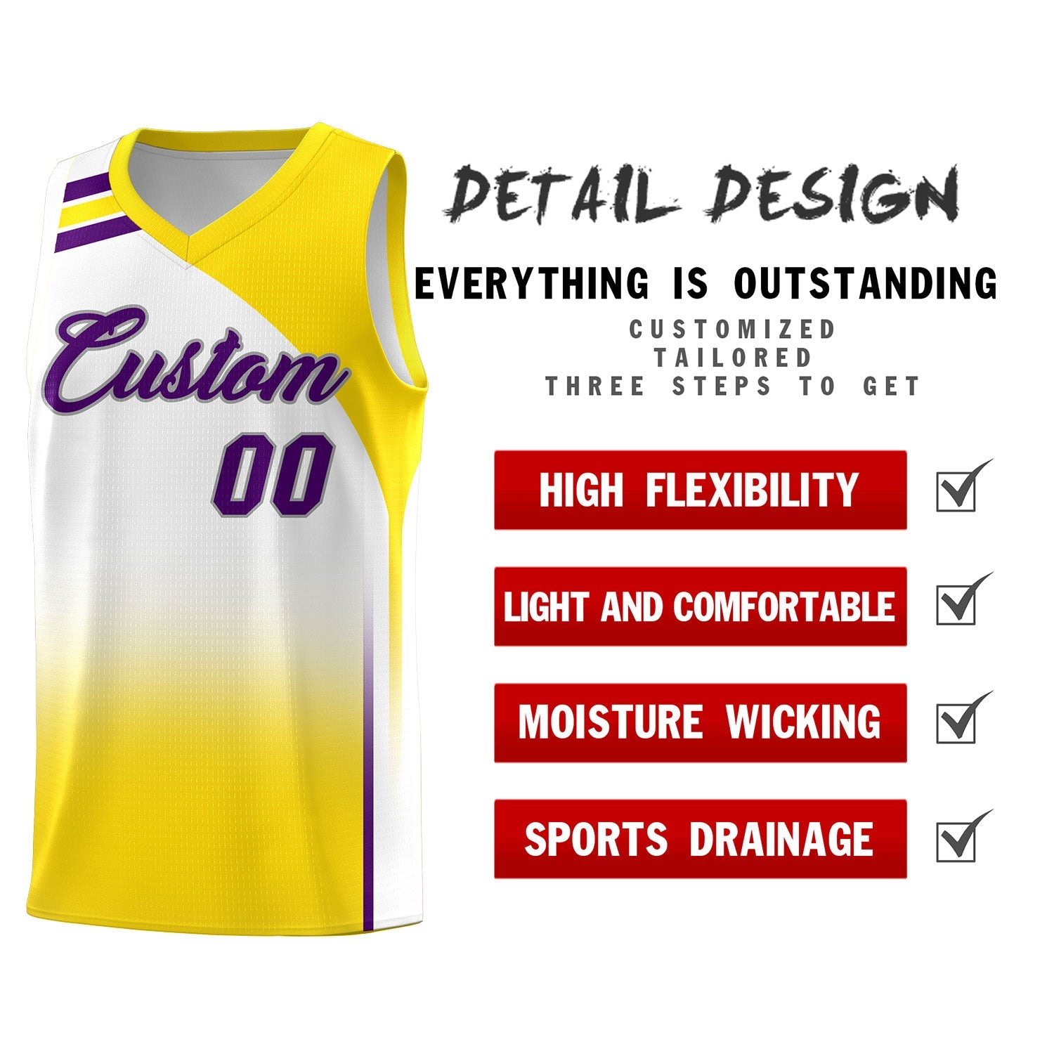 Custom White Gold Gradient Fashion Sets Sports Uniform Basketball Jersey