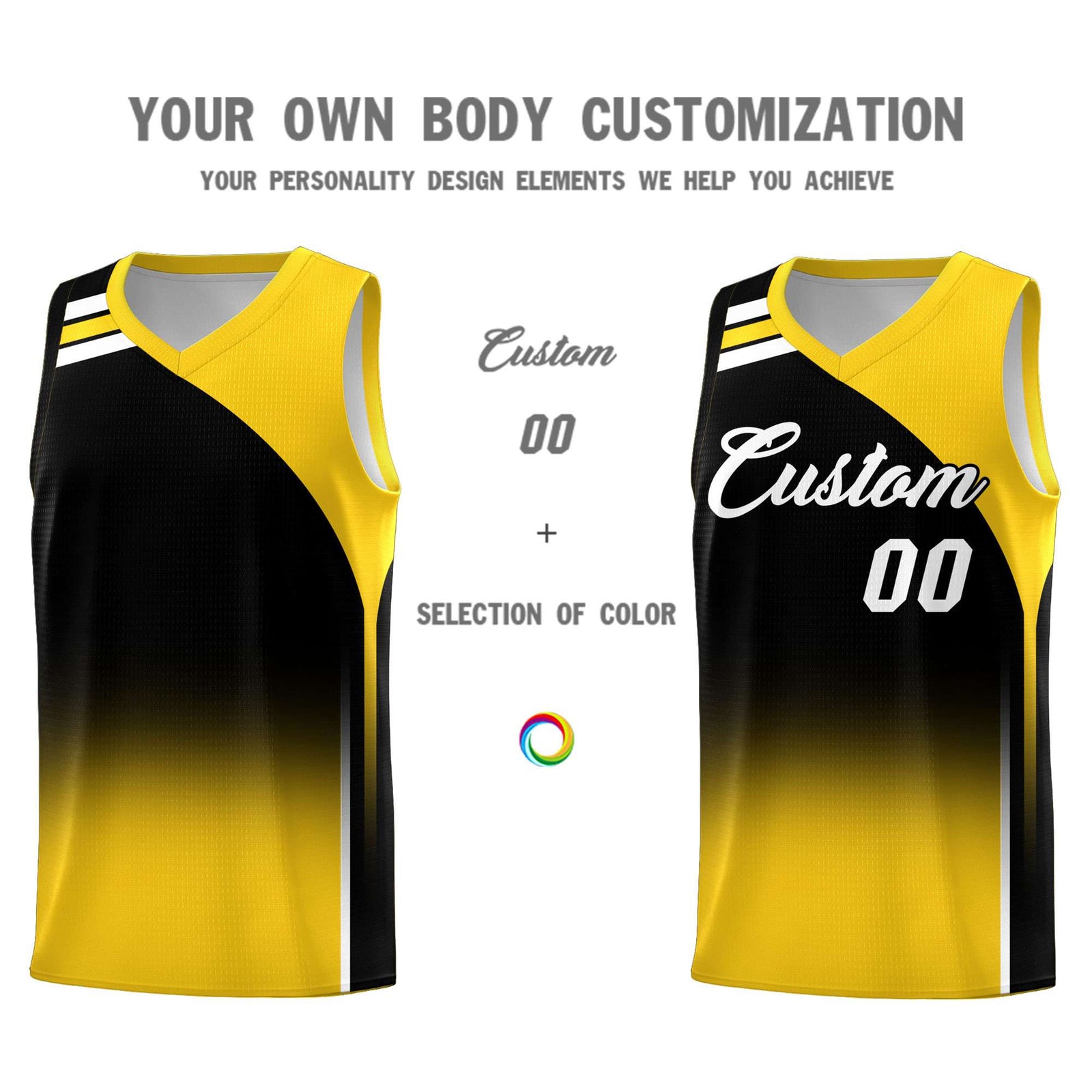 Custom Black Gold Gradient Fashion Sets Sports Uniform Basketball Jersey