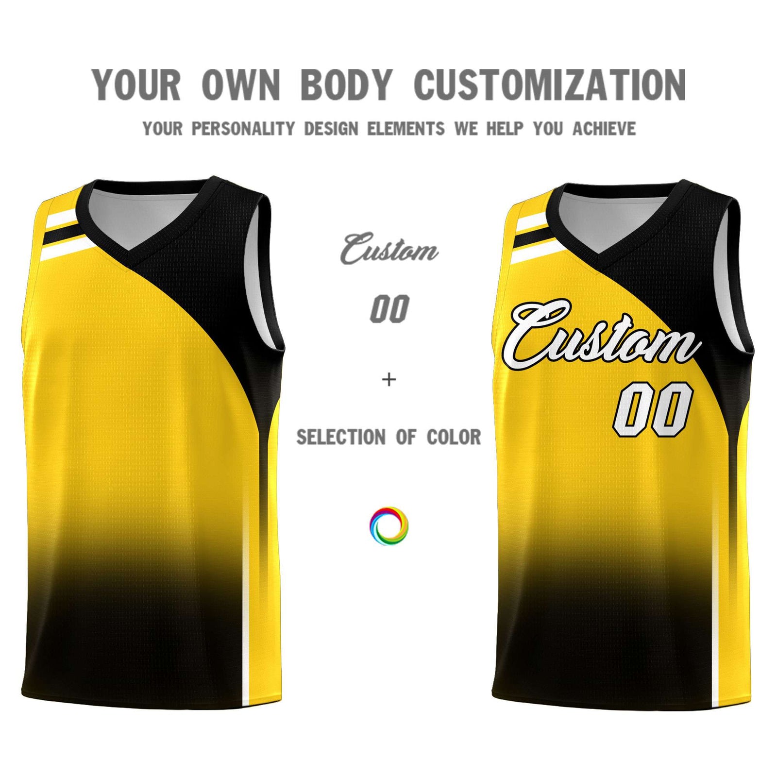 Custom Gold Black Gradient Fashion Sets Sports Uniform Basketball Jersey