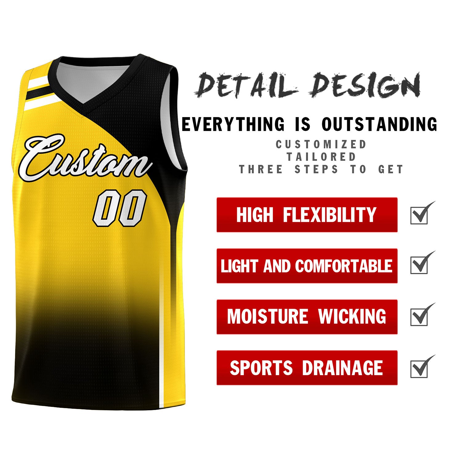 Custom Gold Black Gradient Fashion Sets Sports Uniform Basketball Jersey