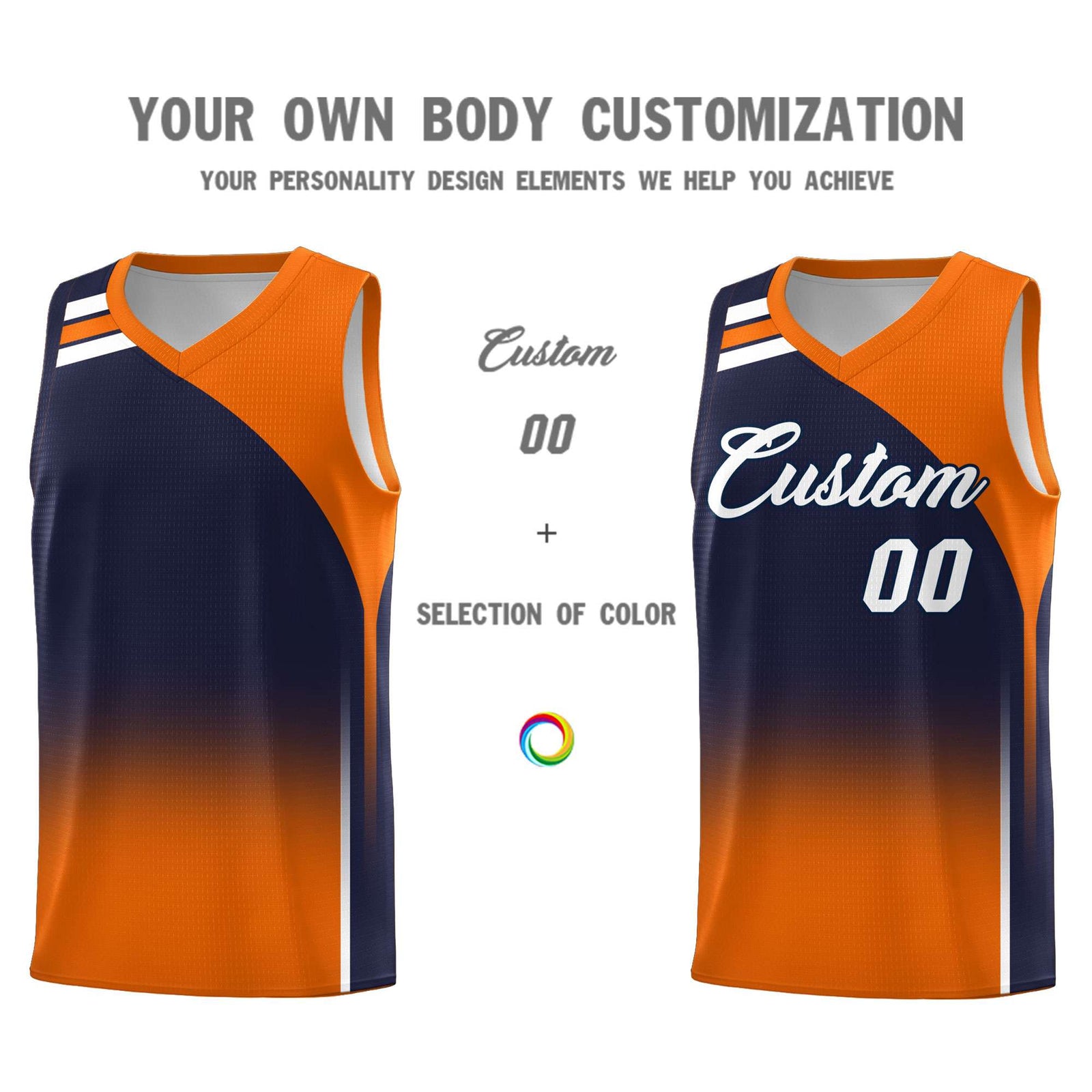 Custom Navy Orange Gradient Fashion Sets Sports Uniform Basketball Jersey