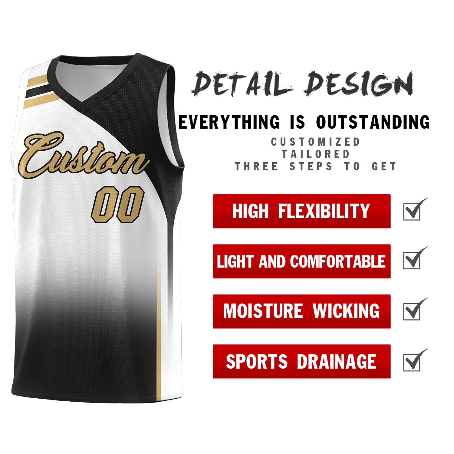 Custom White Black Gradient Fashion Sets Sports Uniform Basketball Jersey