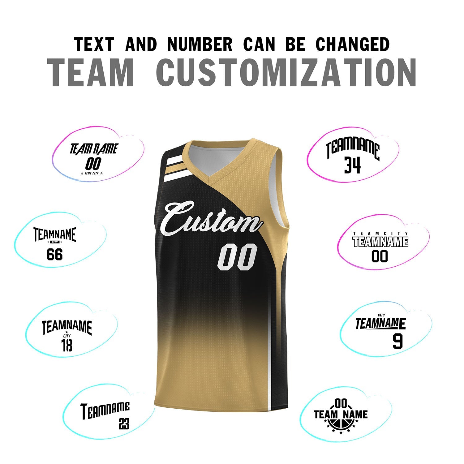 Custom Black Old Gold Gradient Fashion Sets Sports Uniform Basketball Jersey