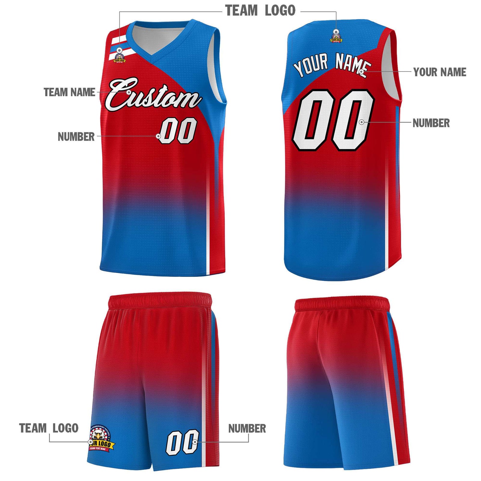 Custom Red Royal Gradient Fashion Sets Sports Uniform Basketball Jersey