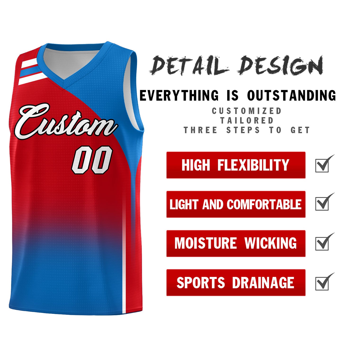 Custom Red Royal Gradient Fashion Sets Sports Uniform Basketball Jersey