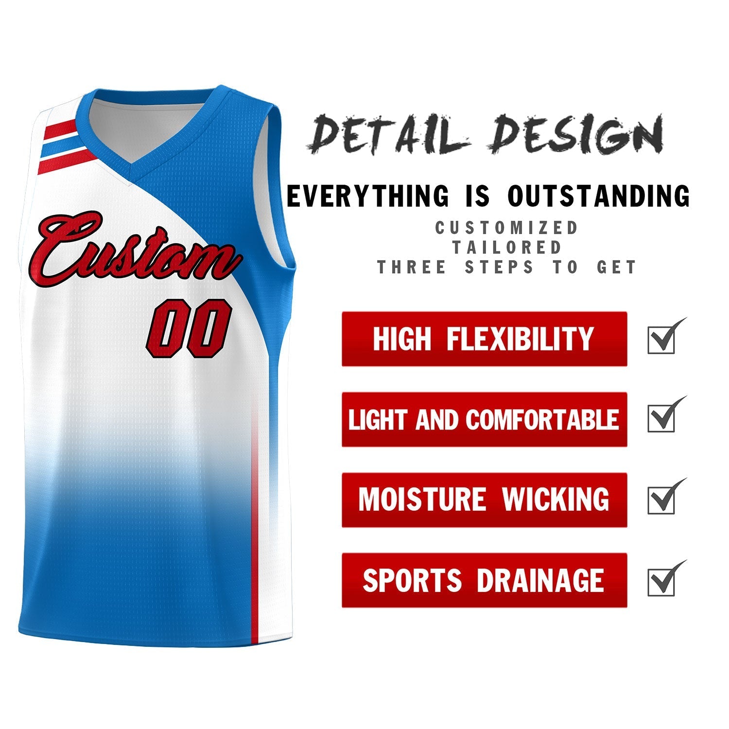 Custom White Royal Gradient Fashion Sets Sports Uniform Basketball Jersey