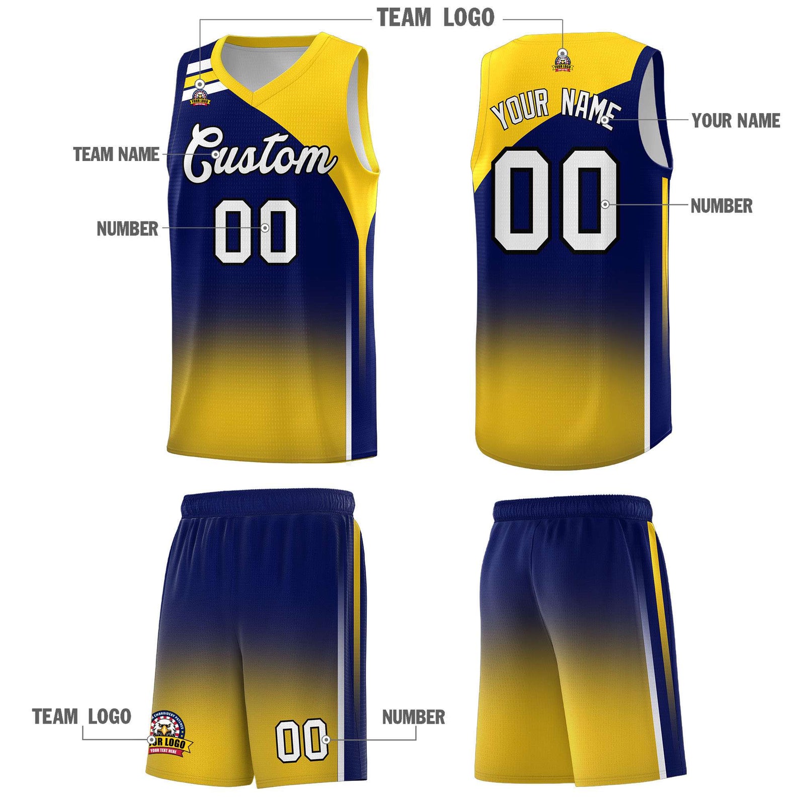 Custom Navy Gold Gradient Fashion Sets Sports Uniform Basketball Jersey