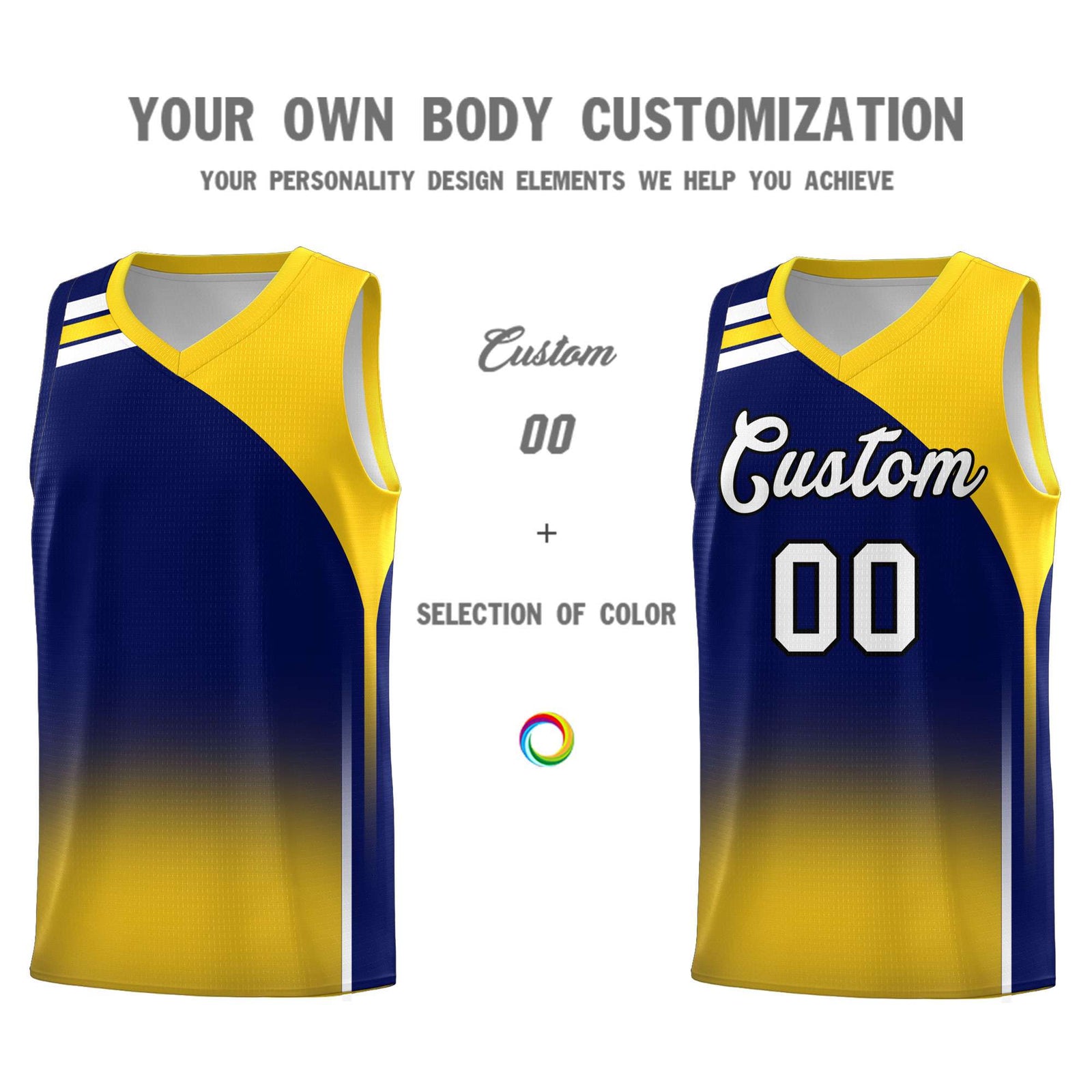 Custom Navy Gold Gradient Fashion Sets Sports Uniform Basketball Jersey