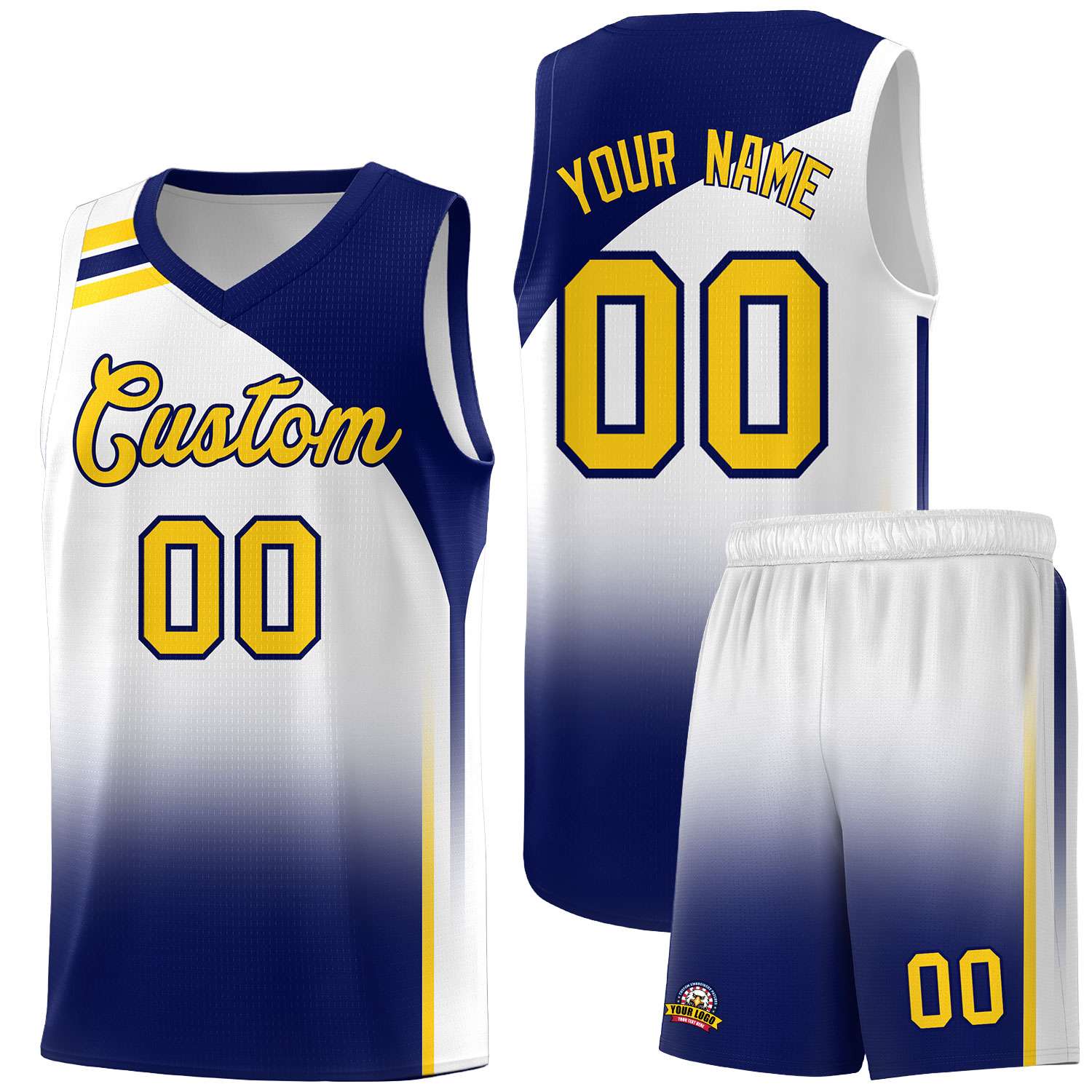 Custom White Navy Gradient Fashion Sets Sports Uniform Basketball Jersey