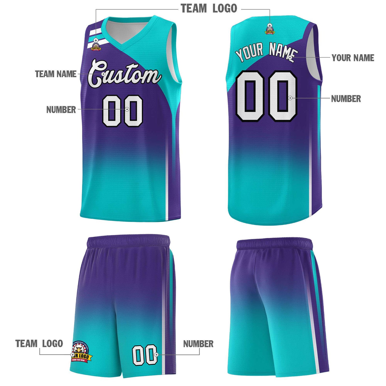 Custom Purple Aqua Gradient Fashion Sets Sports Uniform Basketball Jersey