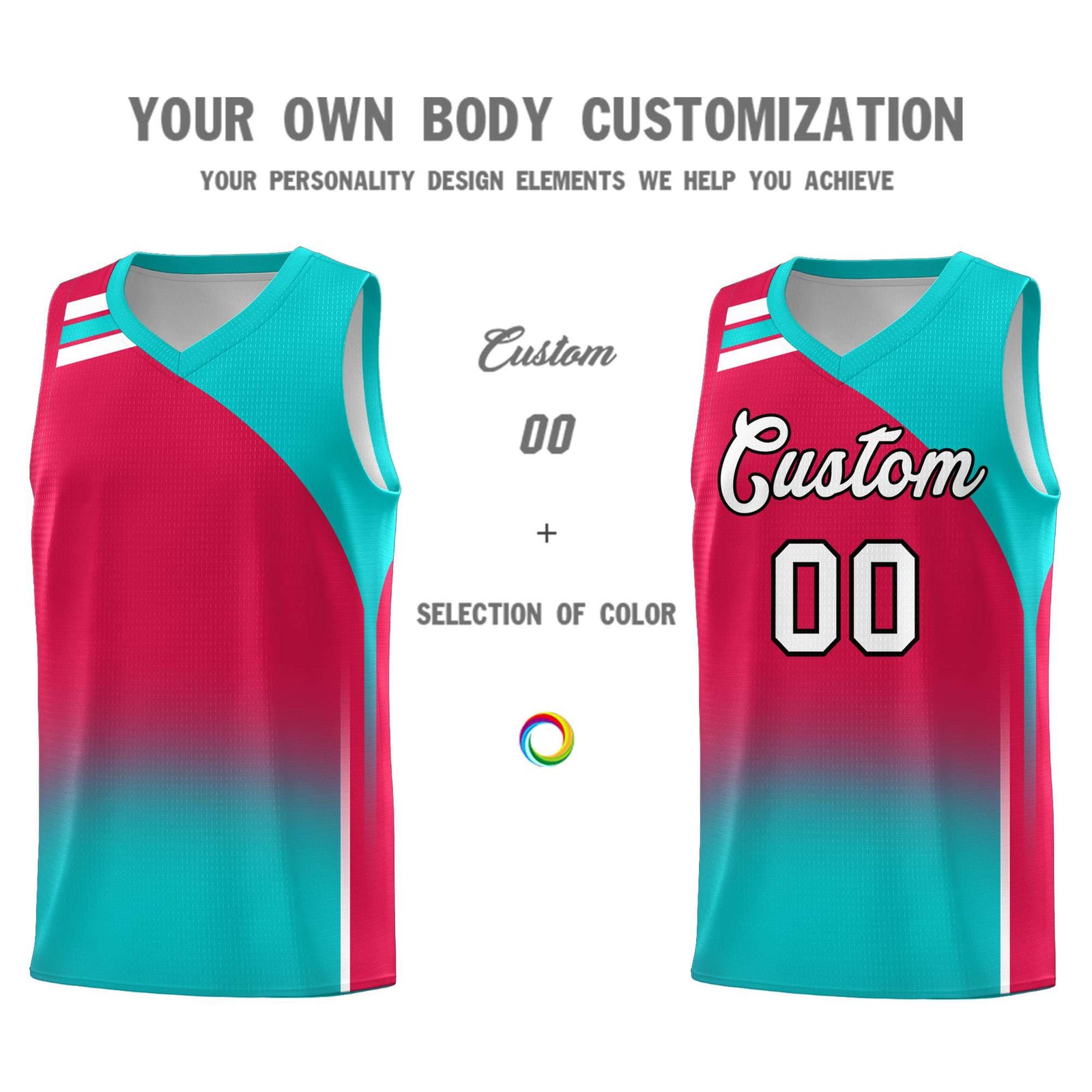 Custom Red Aqua Gradient Fashion Sets Sports Uniform Basketball Jersey