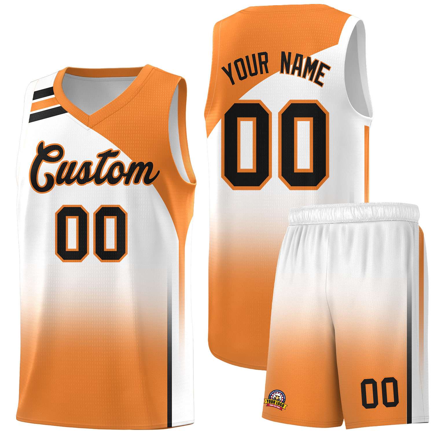 Custom White Gold Orange Gradient Fashion Sets Sports Uniform Basketball Jersey