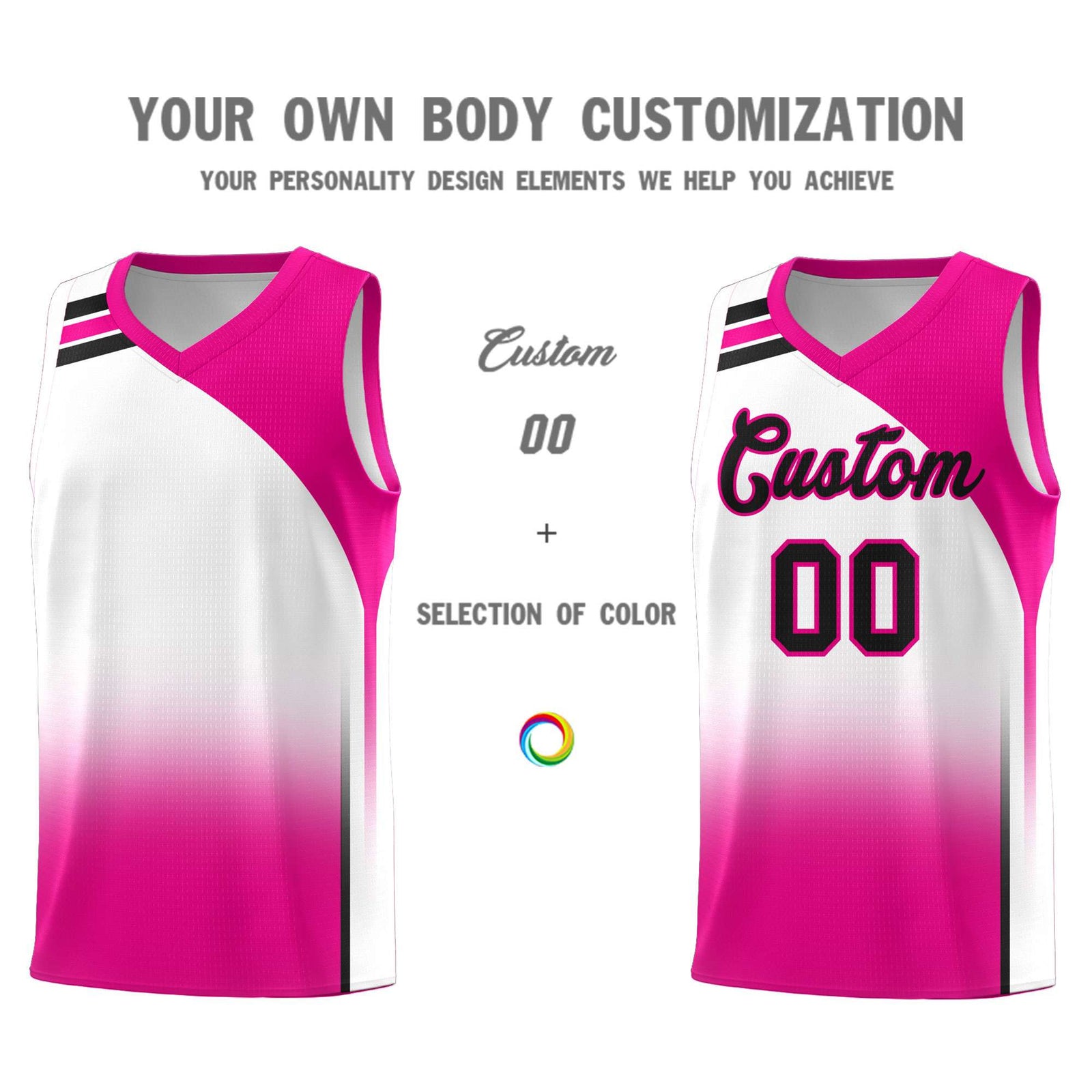 Custom White Pink Gradient Fashion Sets Sports Uniform Basketball Jersey