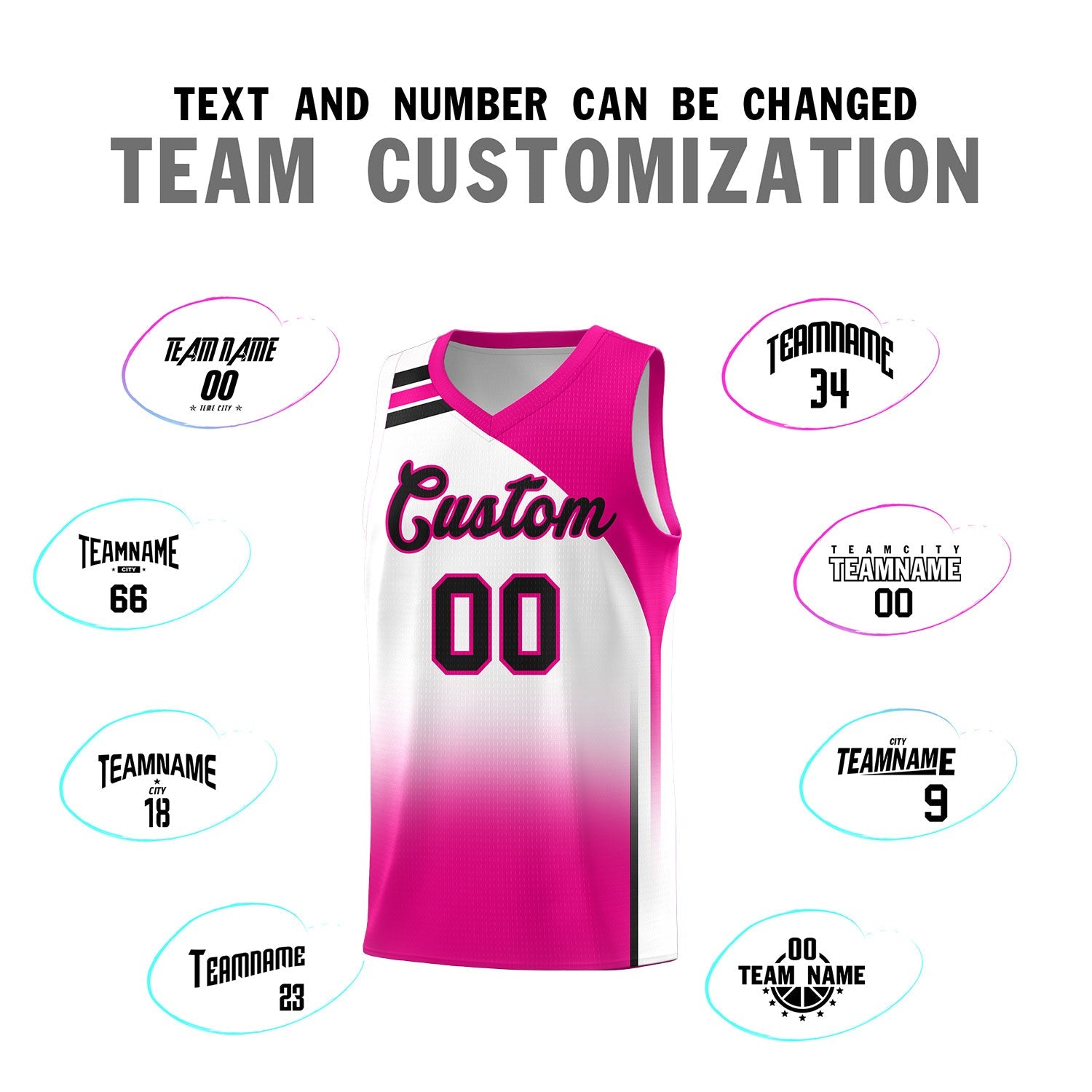 Custom White Pink Gradient Fashion Sets Sports Uniform Basketball Jersey