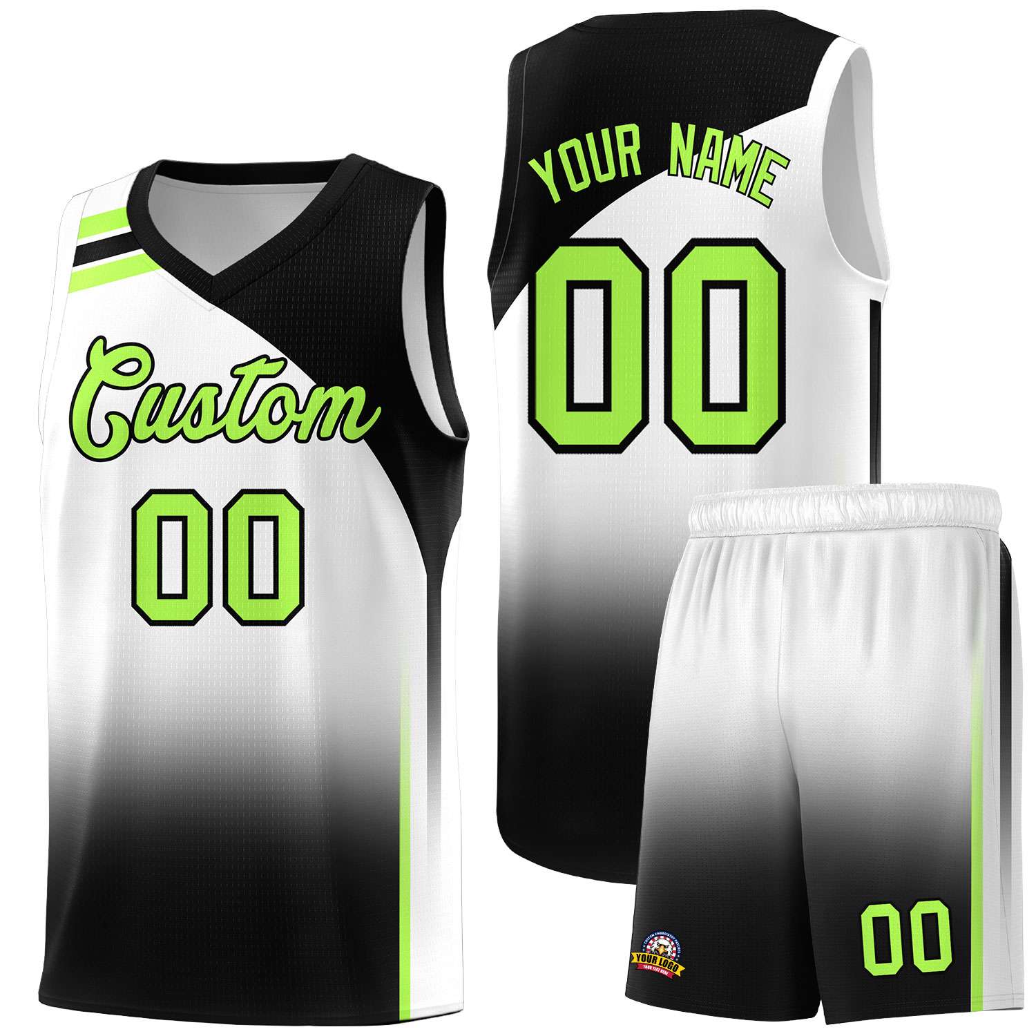 Custom White Black Gradient Fashion Sets Sports Uniform Basketball Jersey