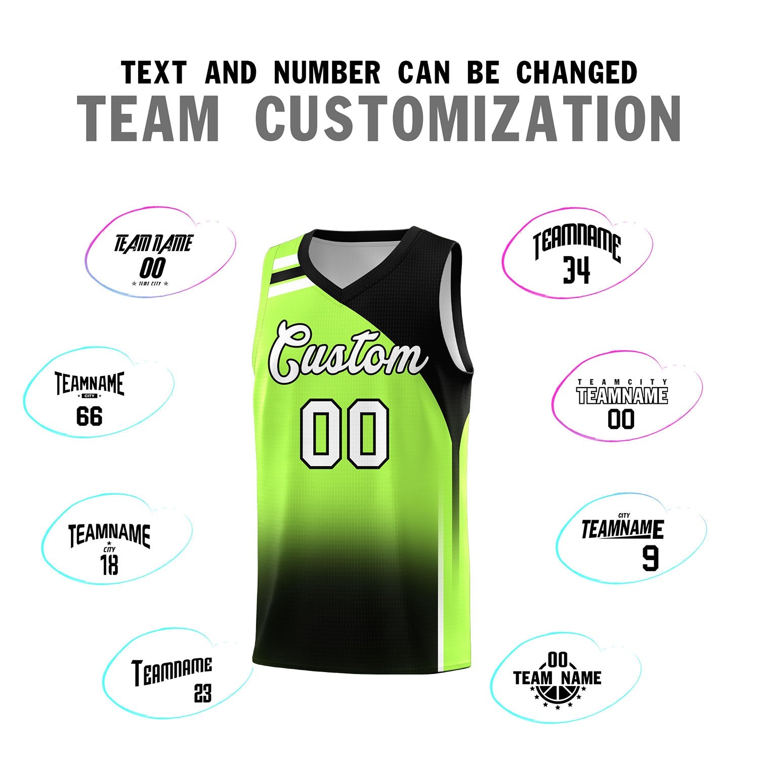Custom Fluorescent Green Black Gradient Fashion Sets Sports Uniform Basketball Jersey