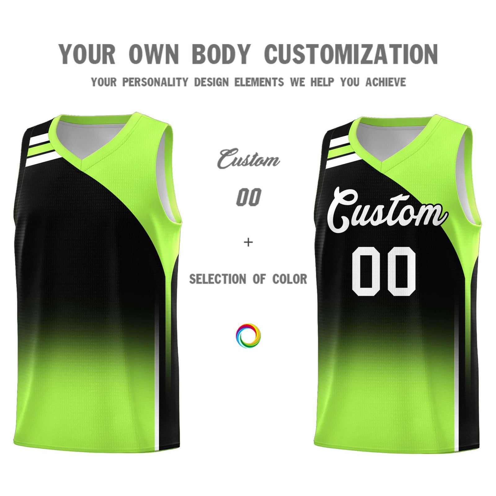 Custom Black Fluorescent Green Gradient Fashion Sets Sports Uniform Basketball Jersey