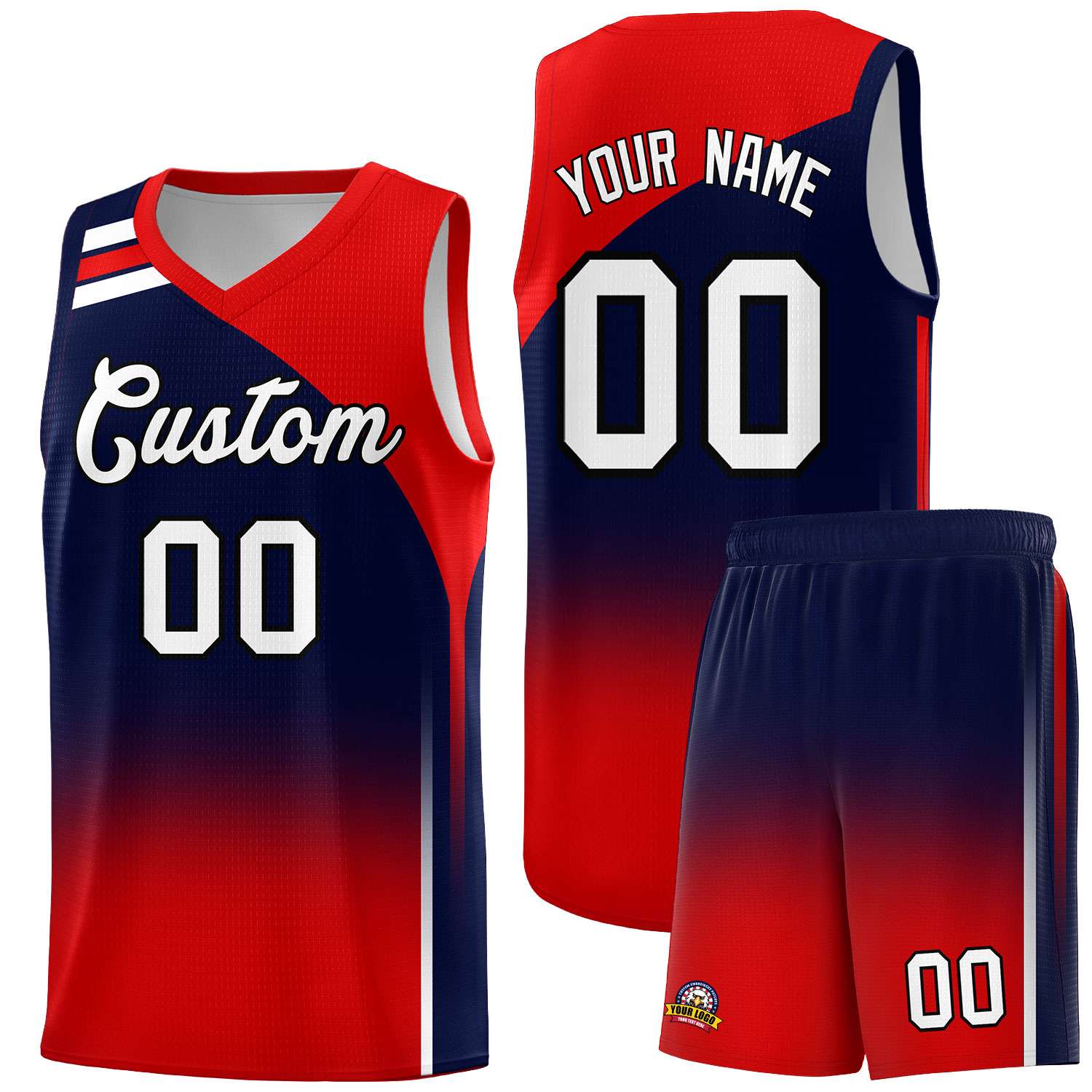 Custom Navy Red Gradient Fashion Sets Sports Uniform Basketball Jersey