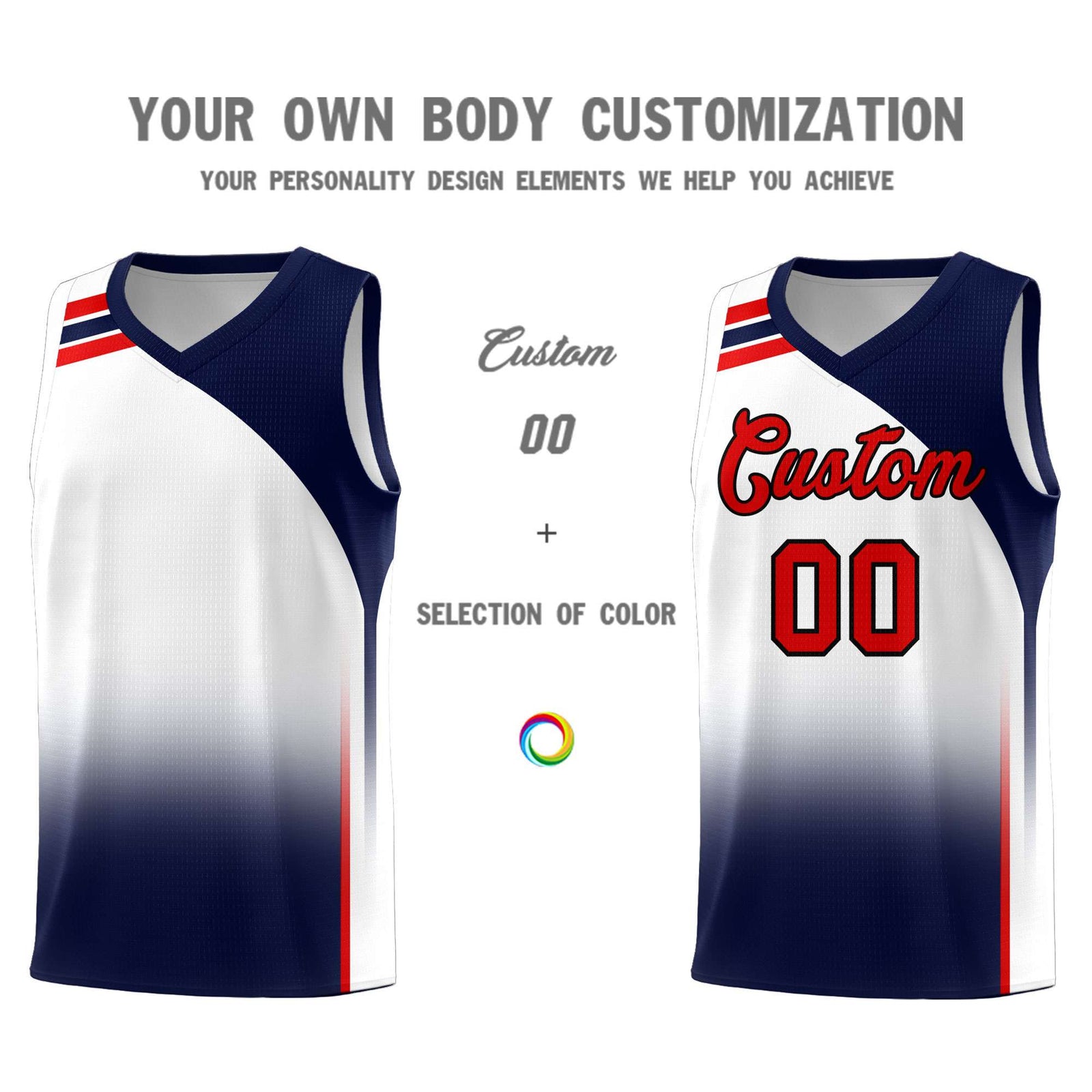 Custom White Navy Gradient Fashion Sets Sports Uniform Basketball Jersey