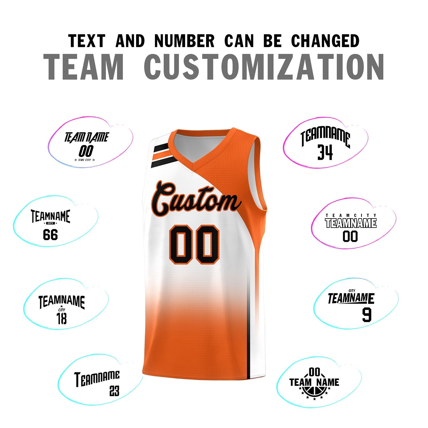 Custom White Orange Gradient Fashion Sets Sports Uniform Basketball Jersey