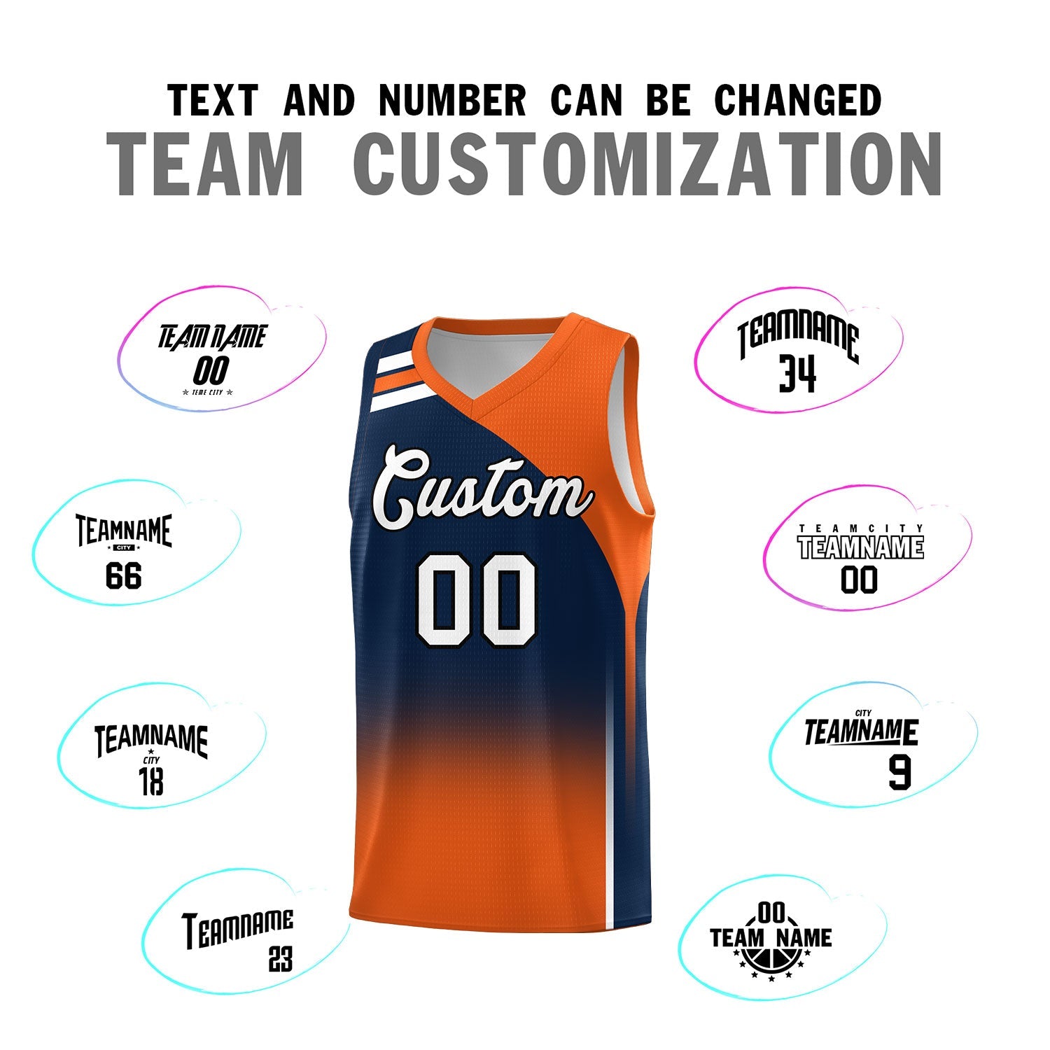 Custom Navy Orange Gradient Fashion Sets Sports Uniform Basketball Jersey