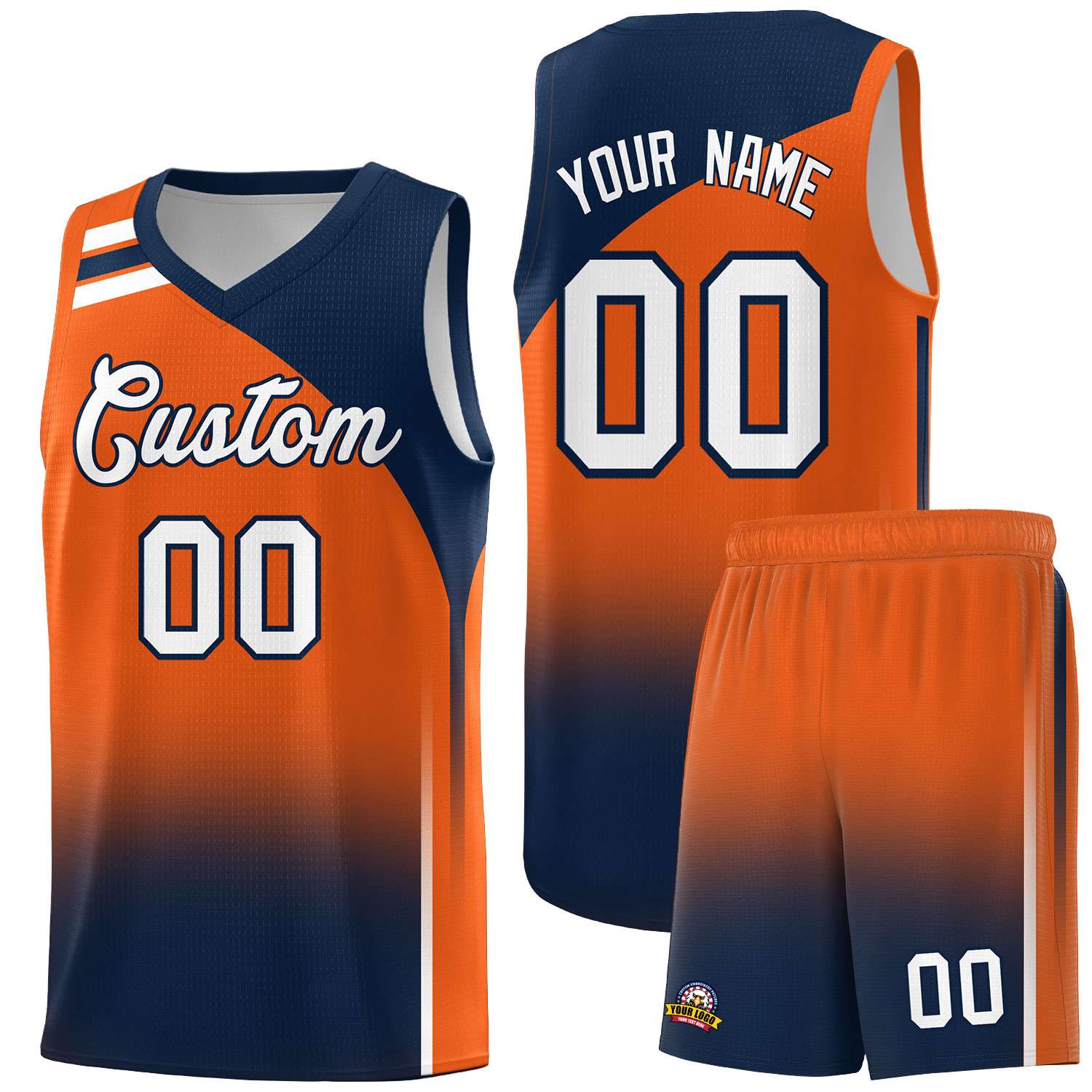 Custom Orange Navy Gradient Fashion Sets Sports Uniform Basketball Jersey