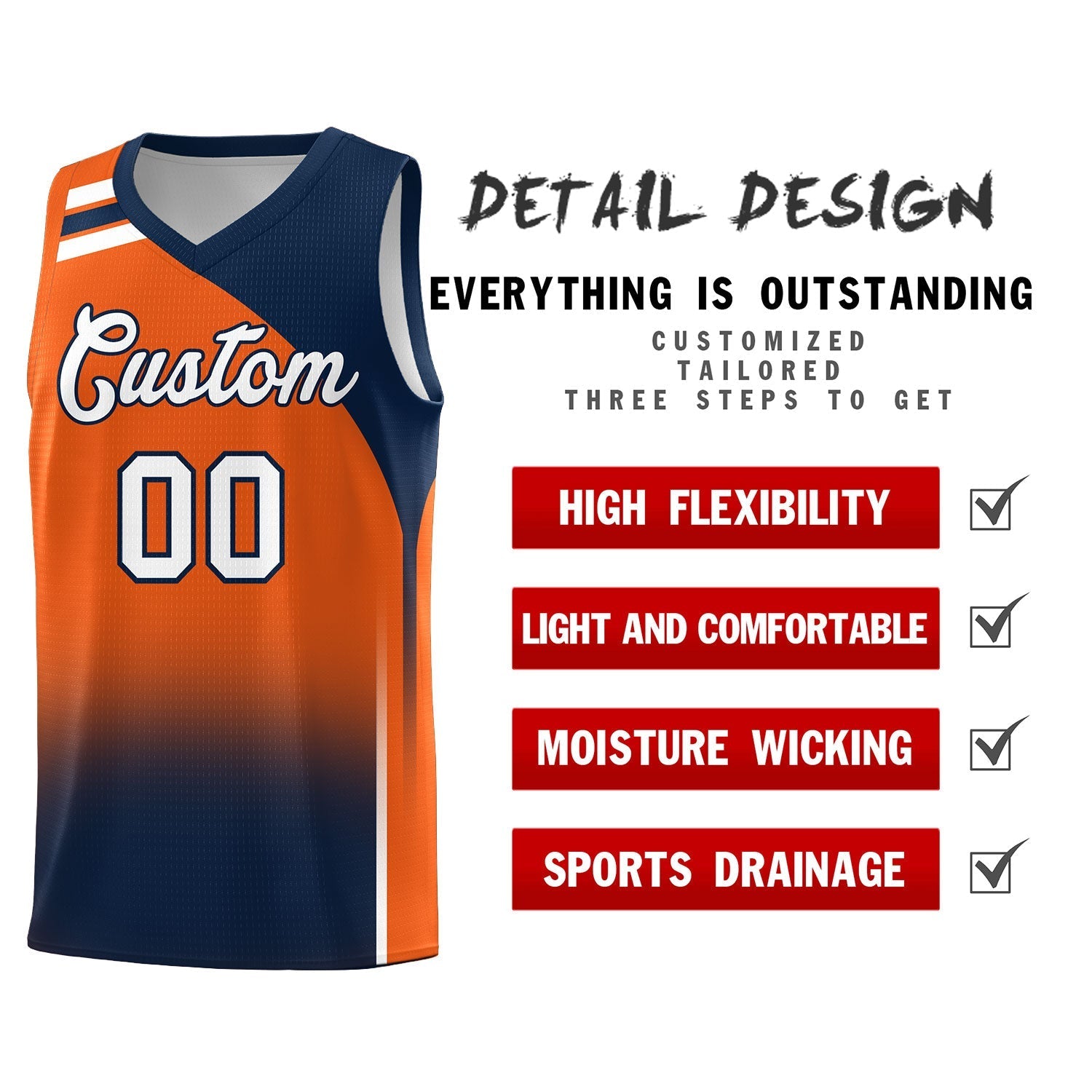 Custom Orange Navy Gradient Fashion Sets Sports Uniform Basketball Jersey