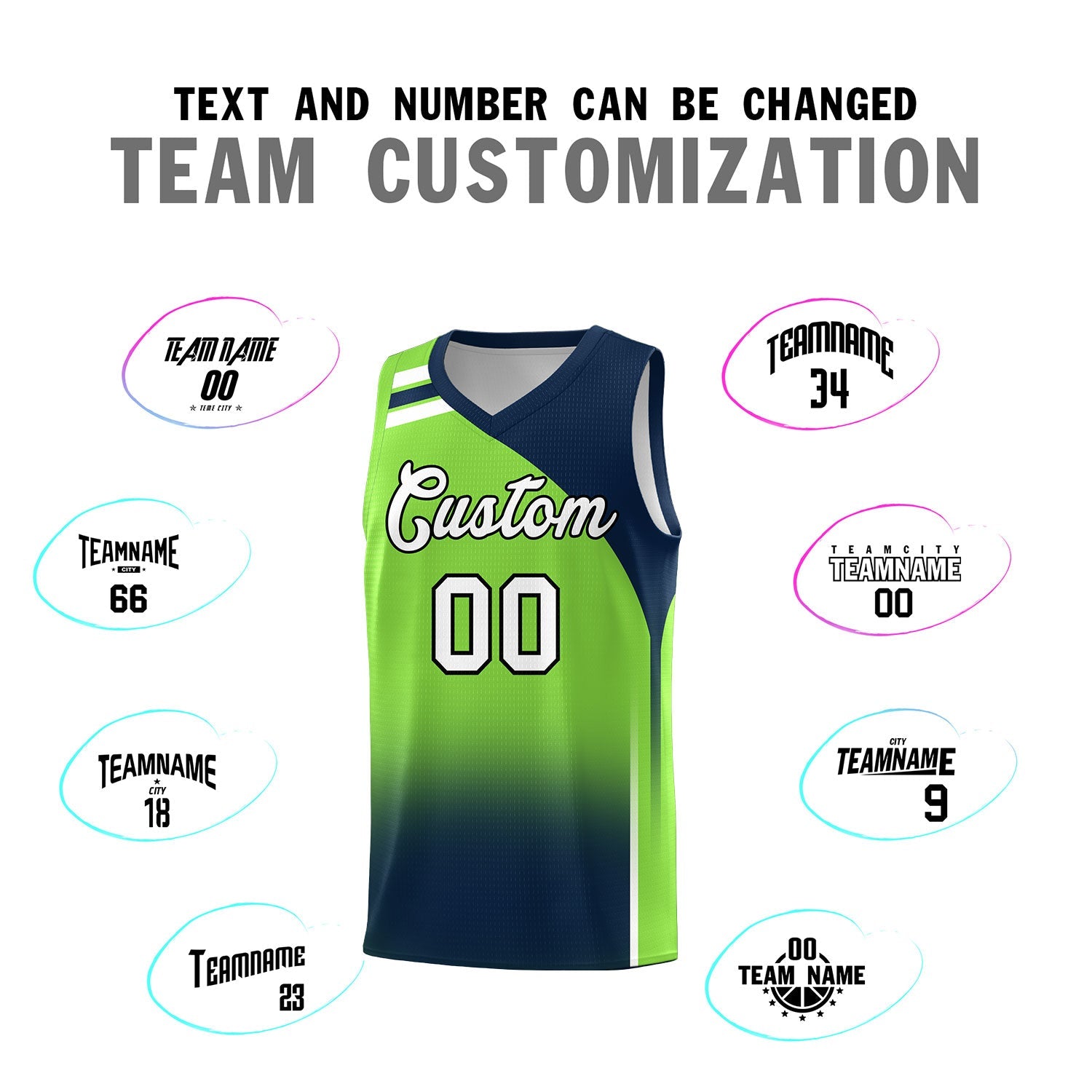 Custom Fluorescent Green Navy Gradient Fashion Sets Sports Uniform Basketball Jersey