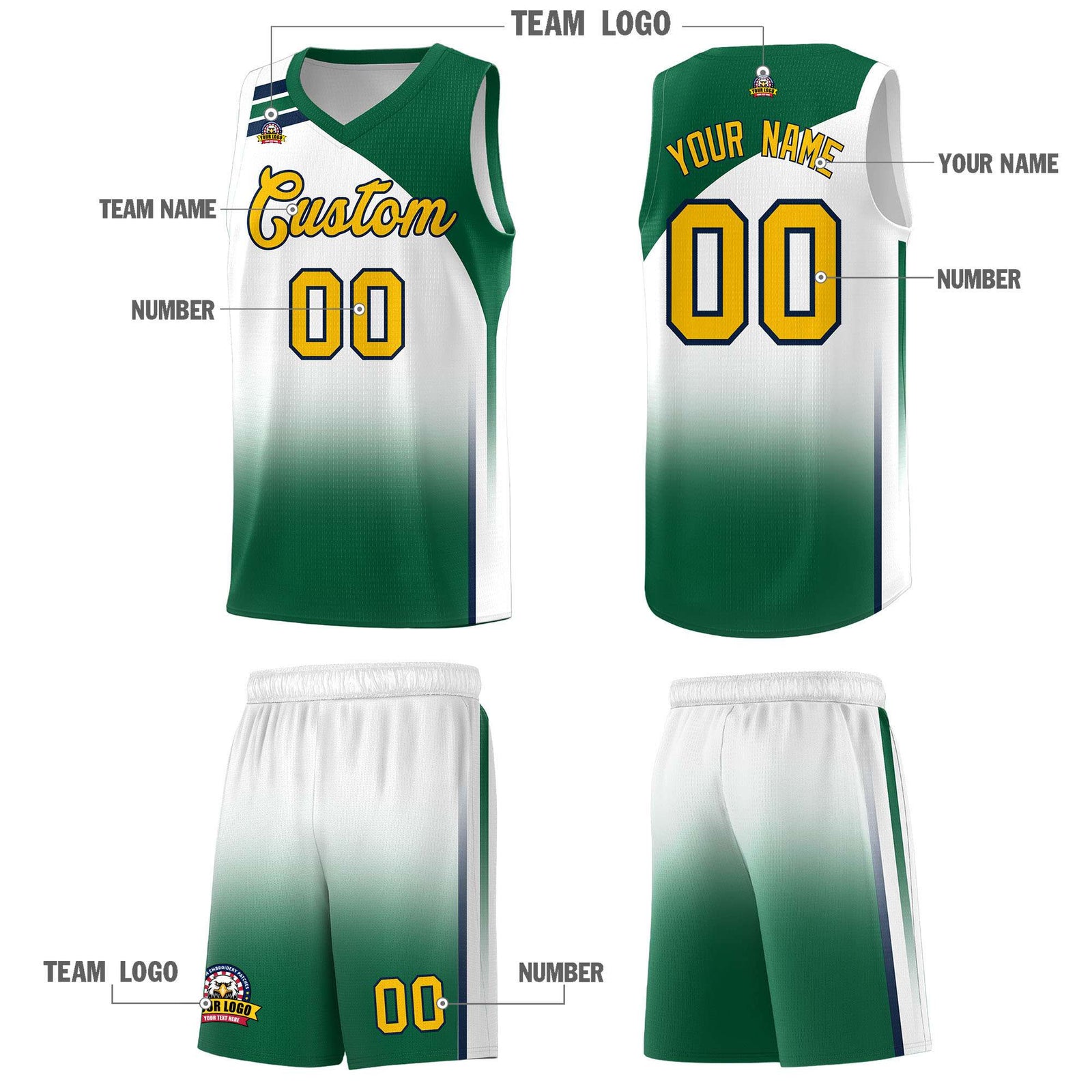 Custom White Kelly Green Gradient Fashion Sets Sports Uniform Basketball Jersey