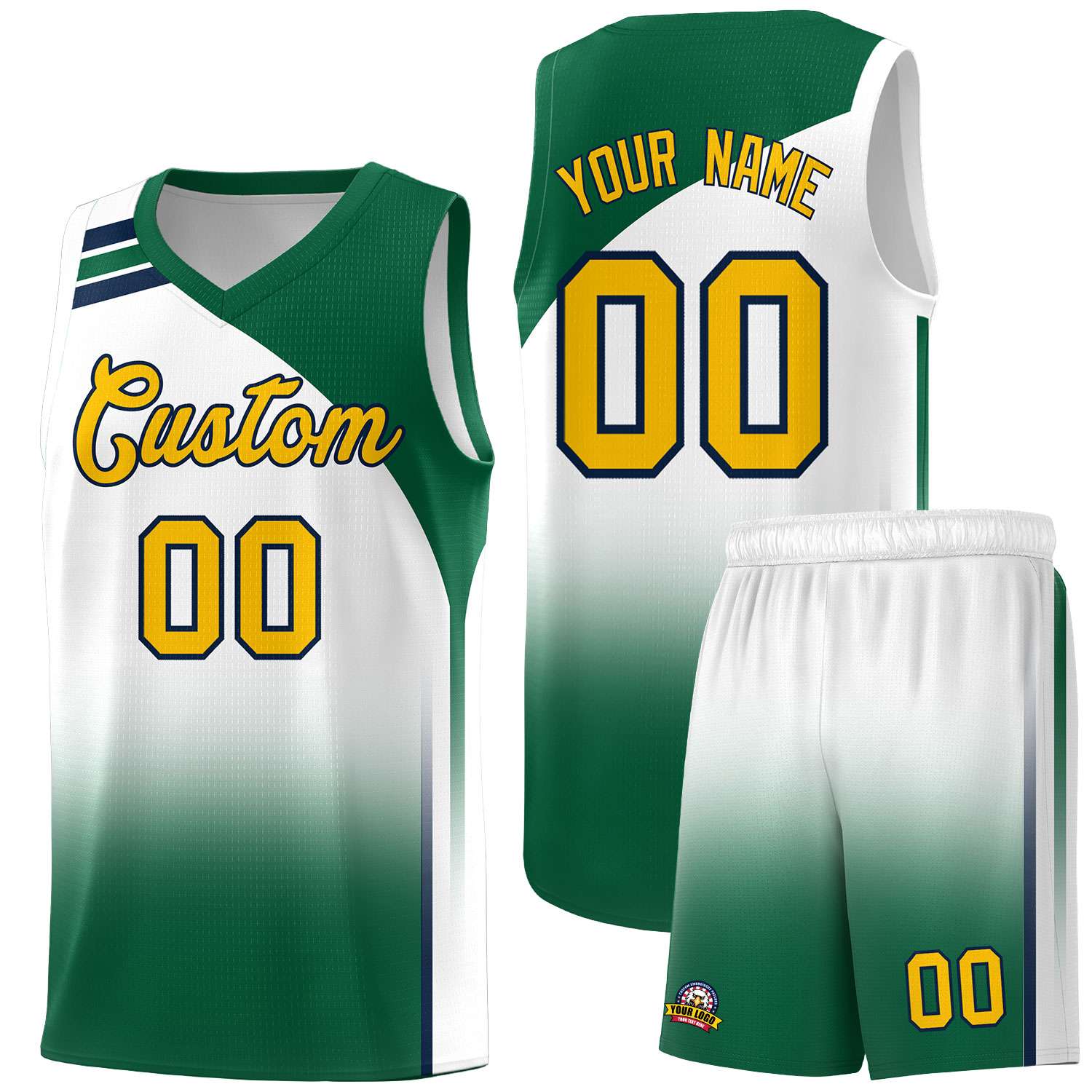Custom White Kelly Green Gradient Fashion Sets Sports Uniform Basketball Jersey