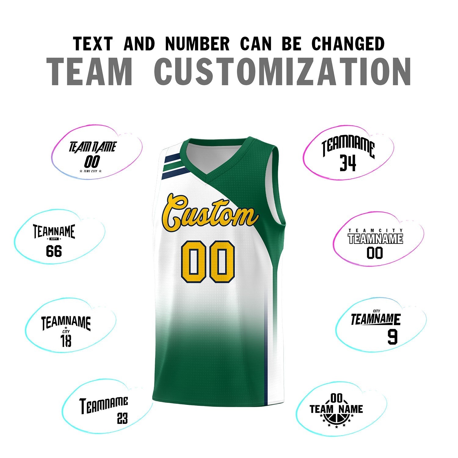 Custom White Kelly Green Gradient Fashion Sets Sports Uniform Basketball Jersey