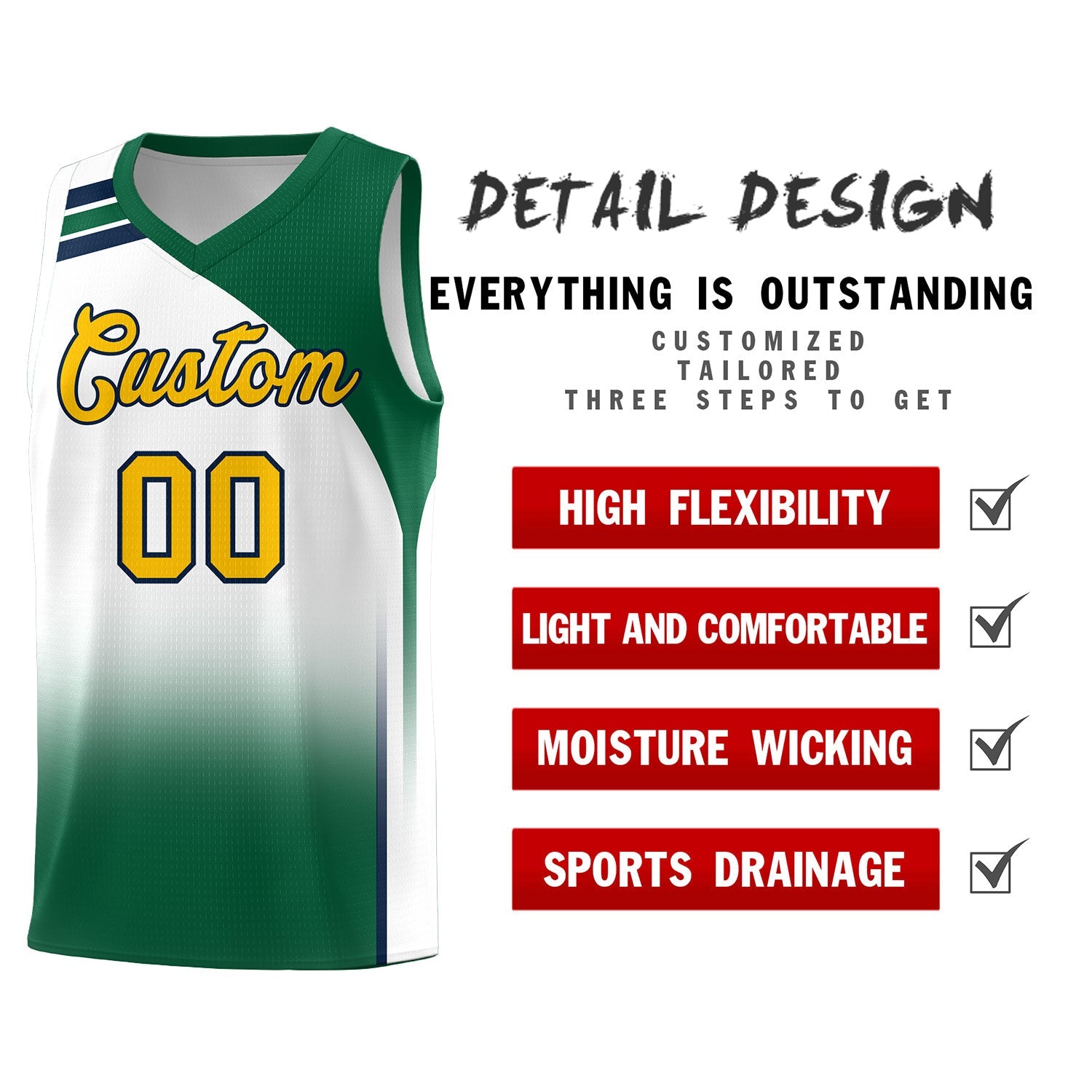 Custom White Kelly Green Gradient Fashion Sets Sports Uniform Basketball Jersey